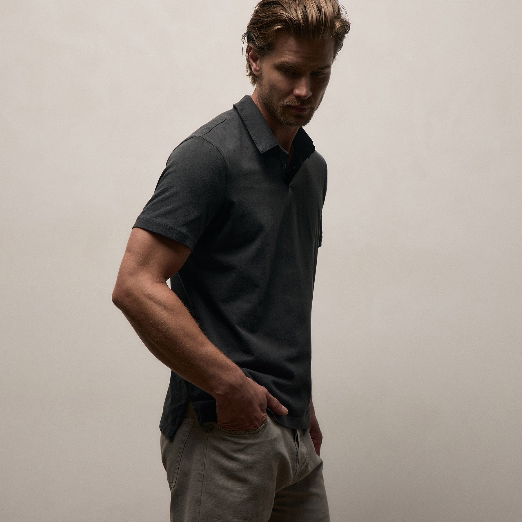 Sueded Jersey Polo - Carbon Pigment