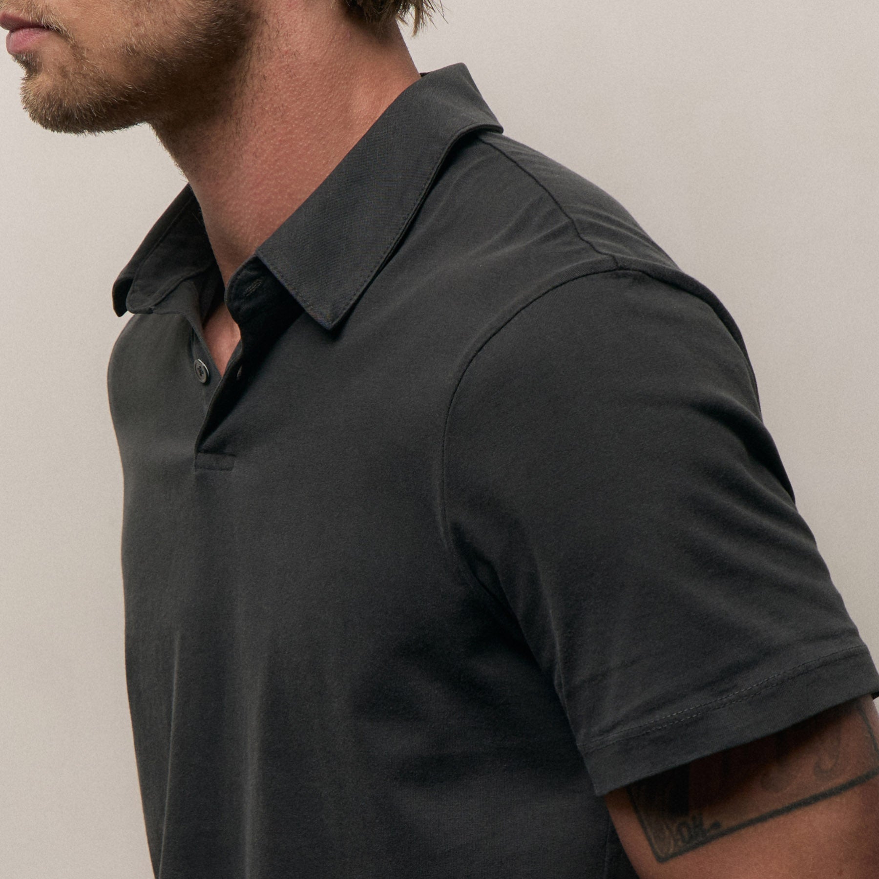 Sueded Jersey Polo - Carbon Pigment