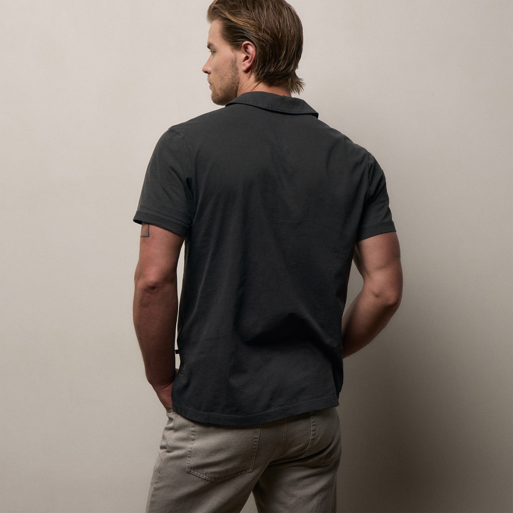 Sueded Jersey Polo - Carbon Pigment