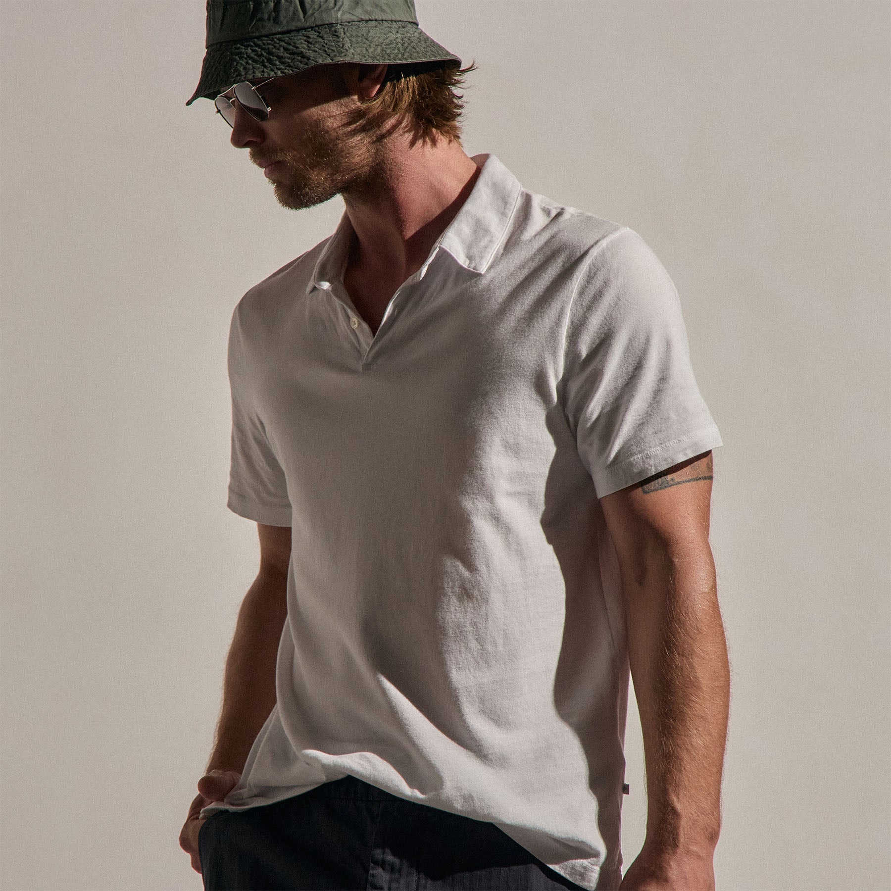 Sueded Jersey Polo - White