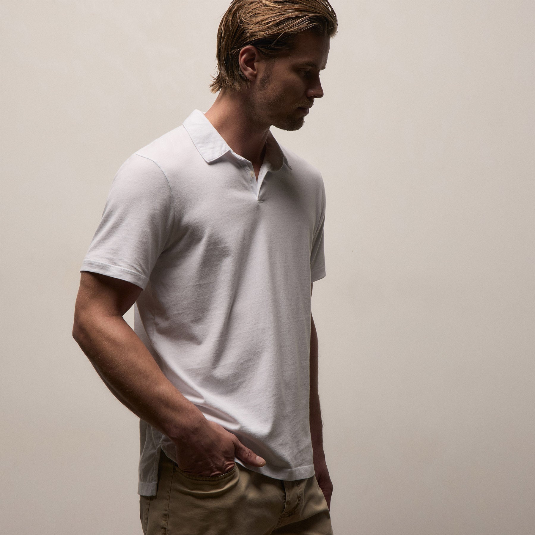 Sueded Jersey Polo - White