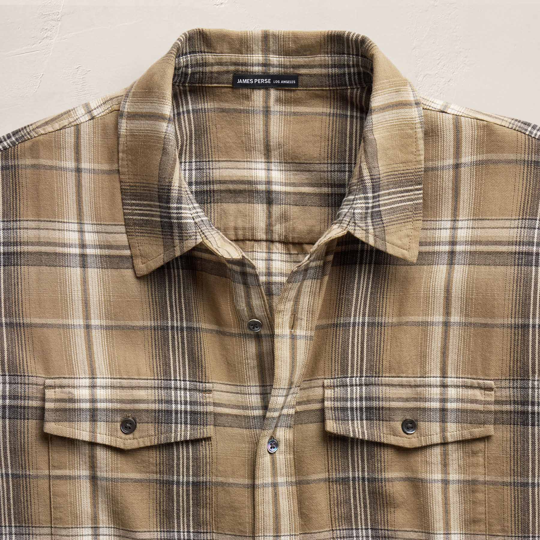Plaid Cotton Shirt - Tan/Black Plaid