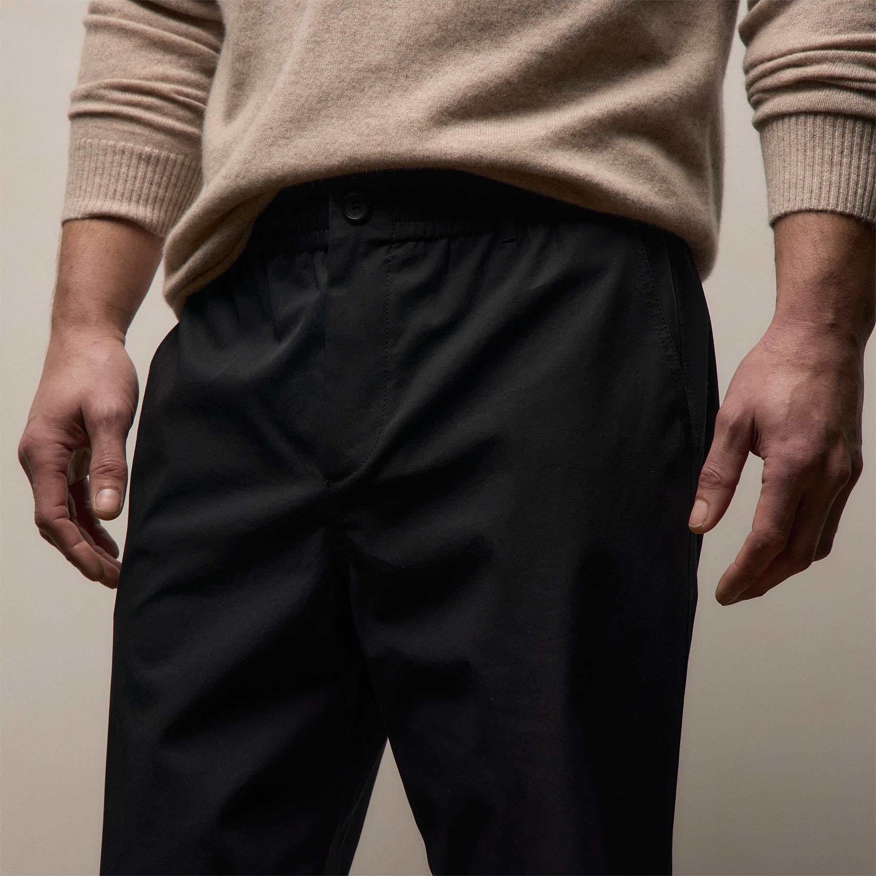 Elevated Cotton Twill Drawstring Trouser - Black