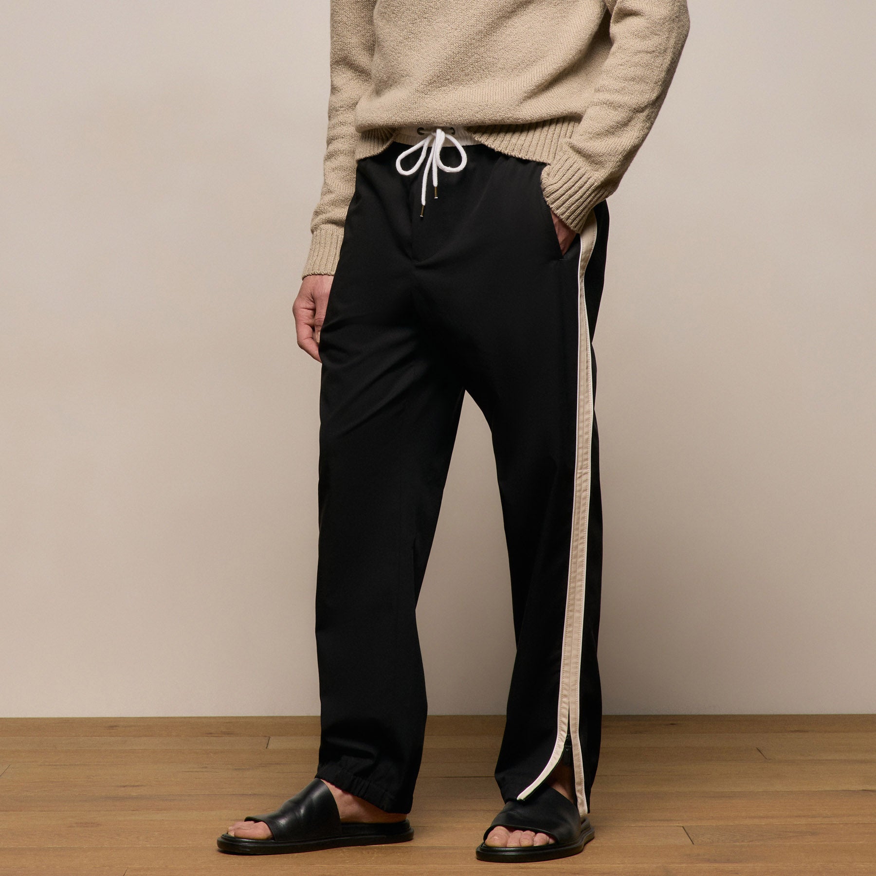 Elevated Cotton Twill Track Pant - Black/Latte/White