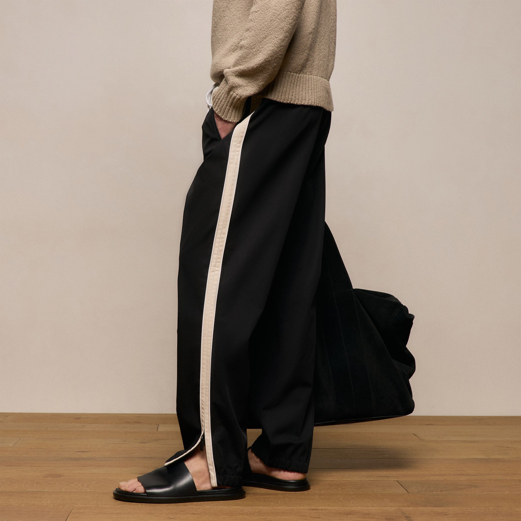 Elevated Cotton Twill Track Pant - Black/Latte/White
