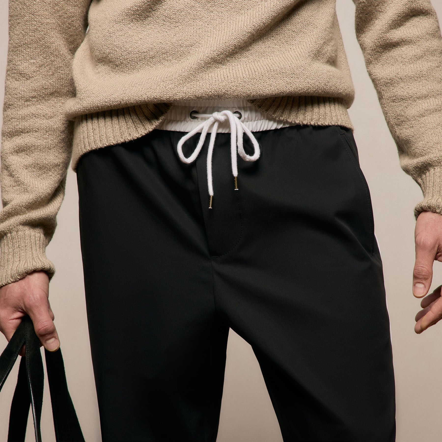 Elevated Cotton Twill Track Pant - Black/Latte/White