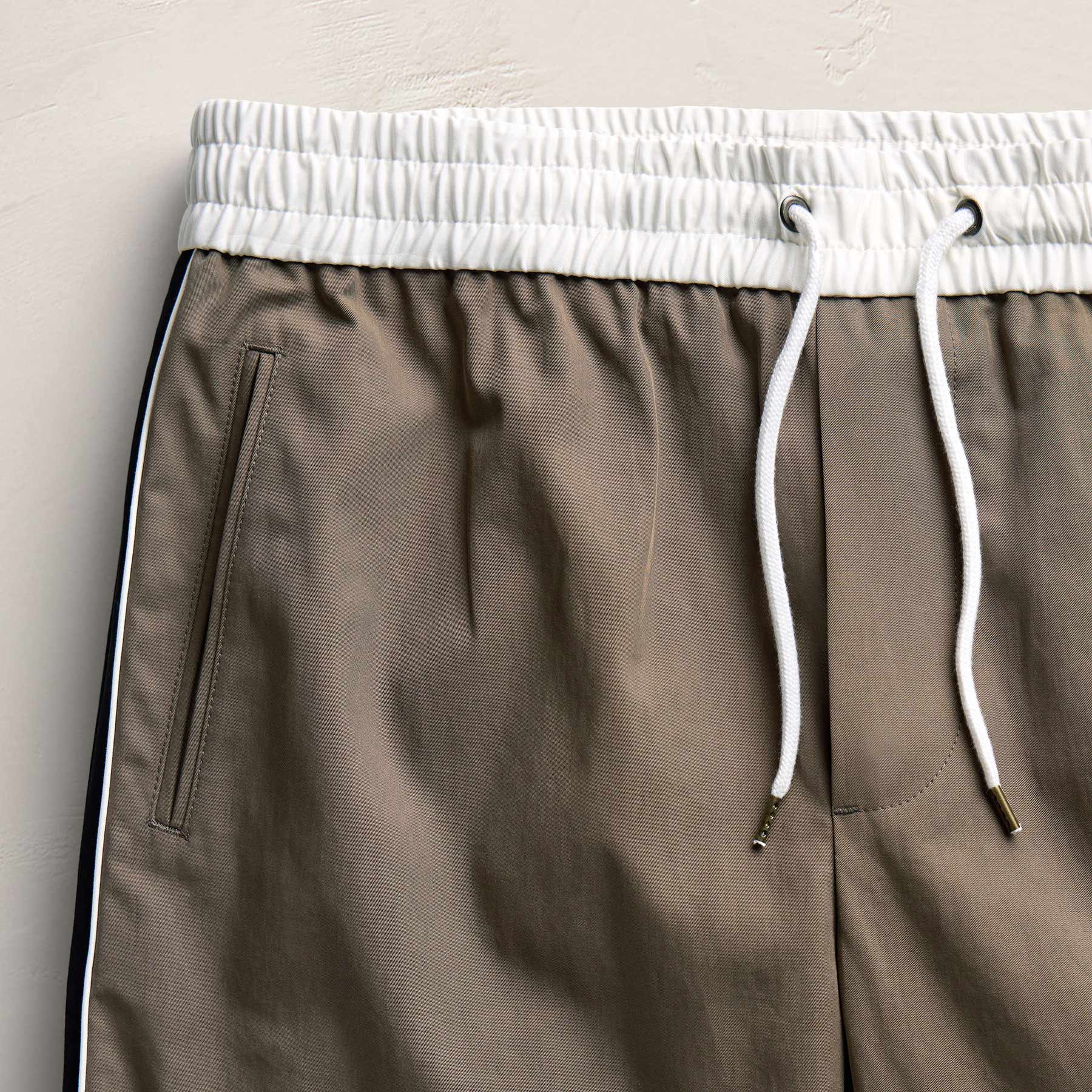 Elevated Cotton Twill Track Short - Light Olive/Black/White