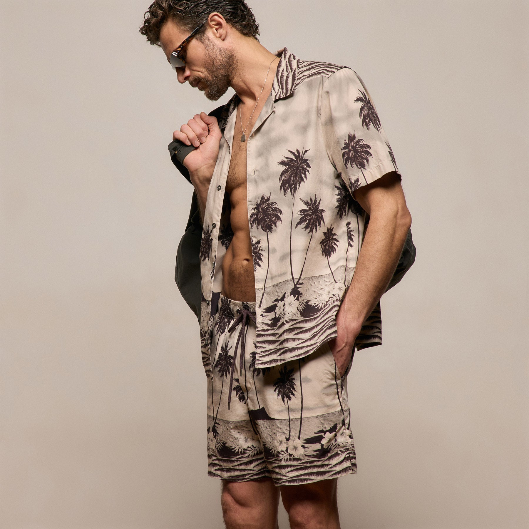 Palm Printed Shirt - Stone