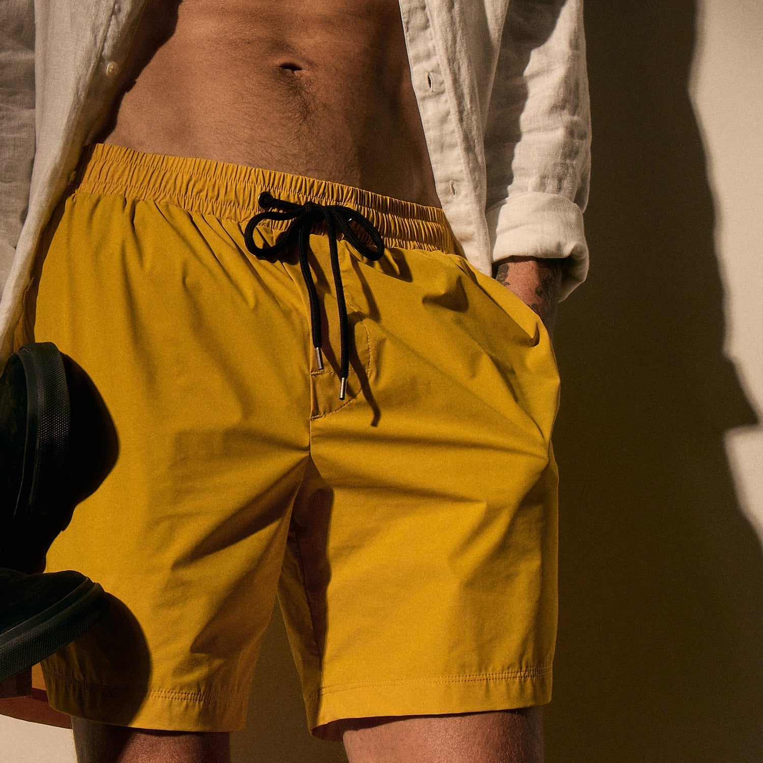 Stretch Nylon Split Hem Boardshort - Crocus Yellow