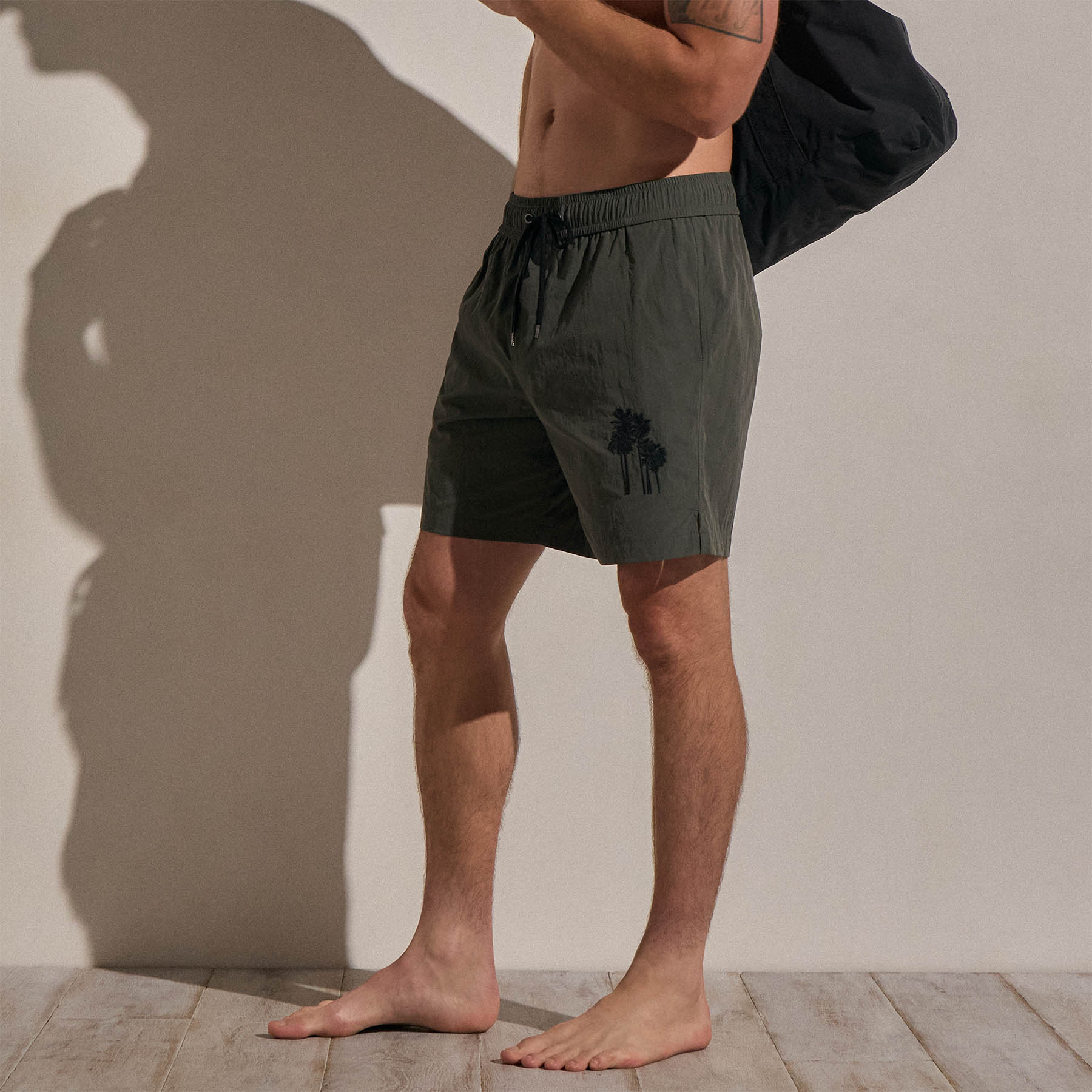 Palm Embroidered Boardshort - Granite