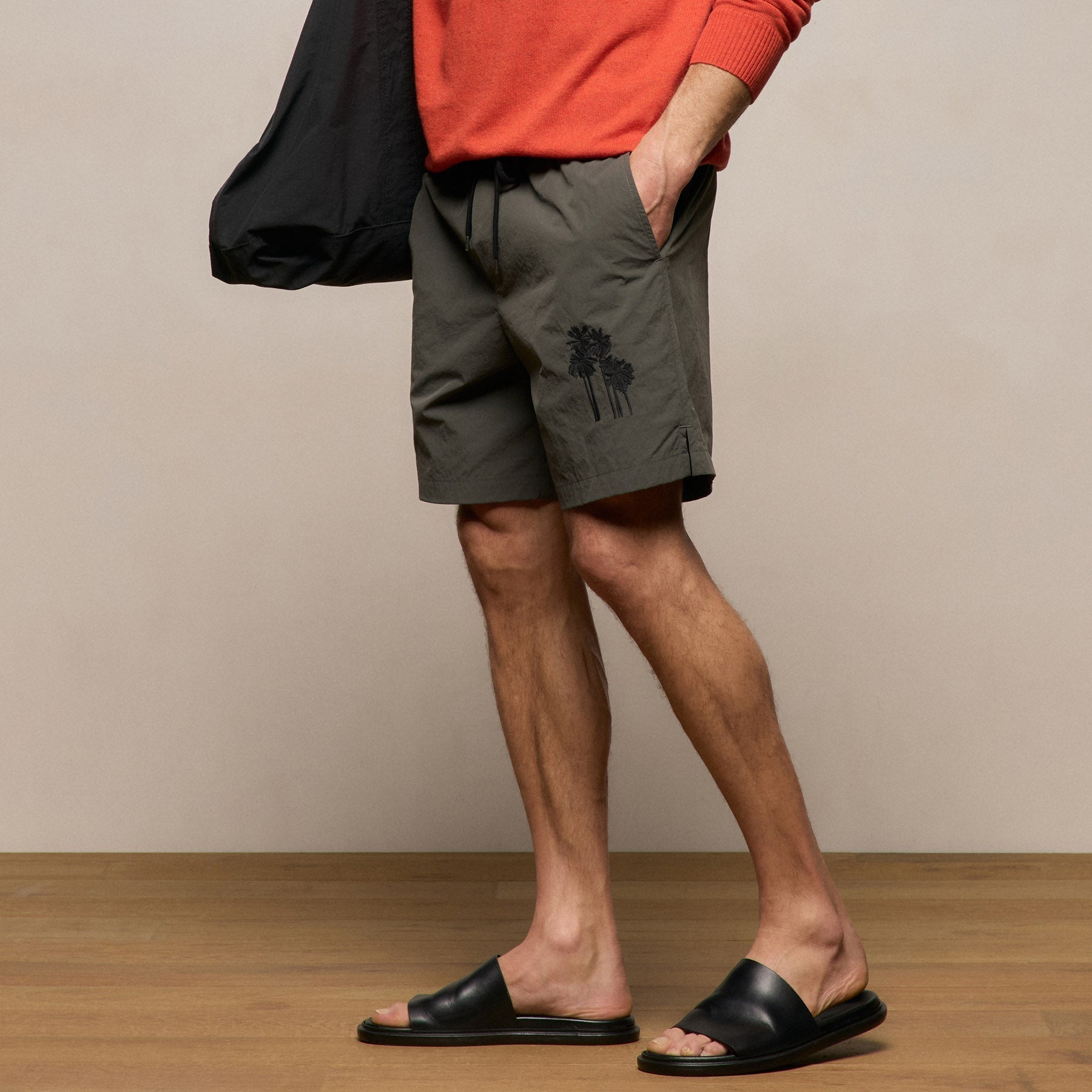 Palm Embroidered Boardshort - Granite