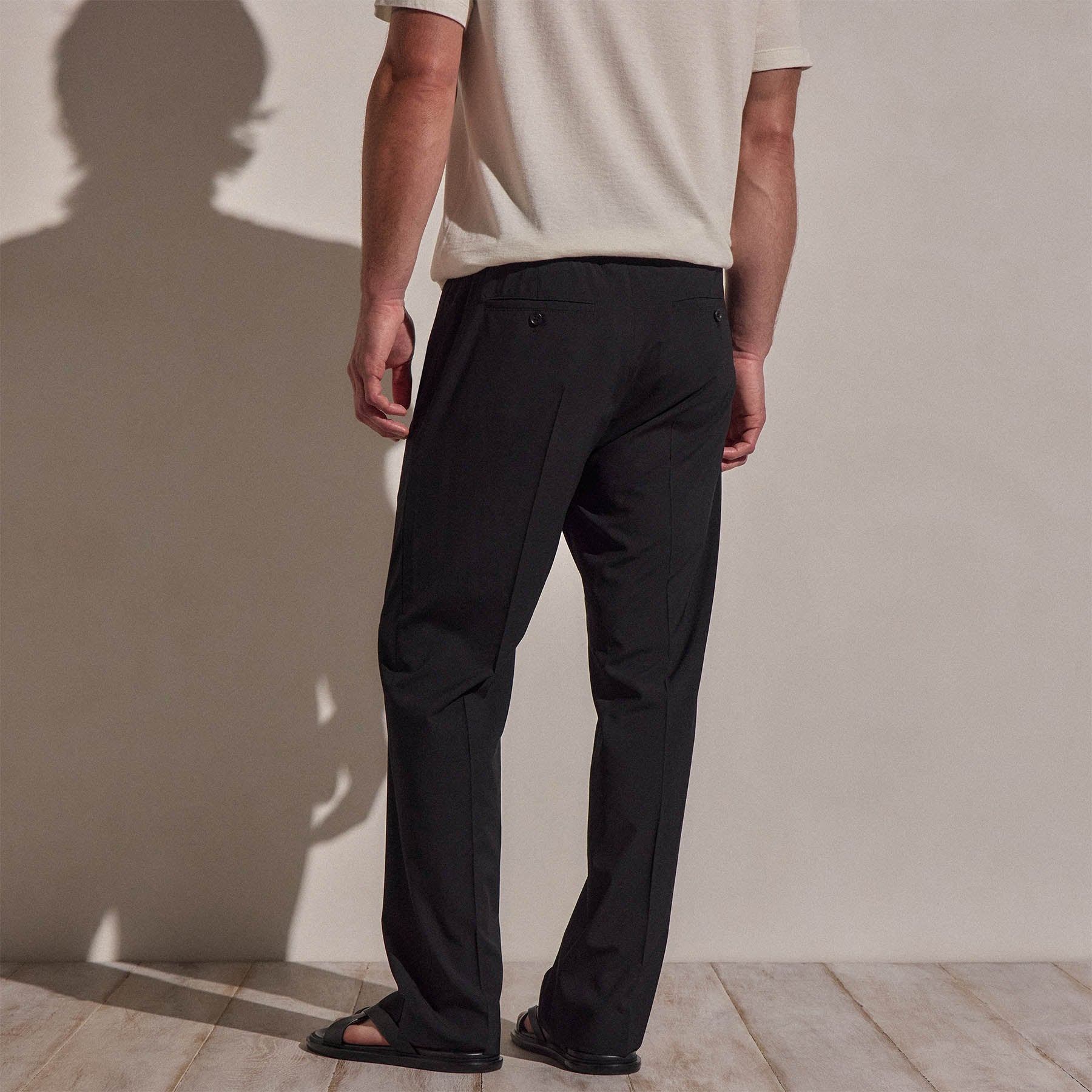 Lightweight Wool Pull On Trouser - Black
