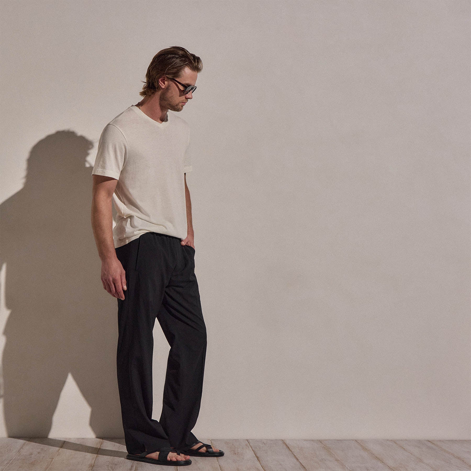 Lightweight Wool Pull On Trouser - Black