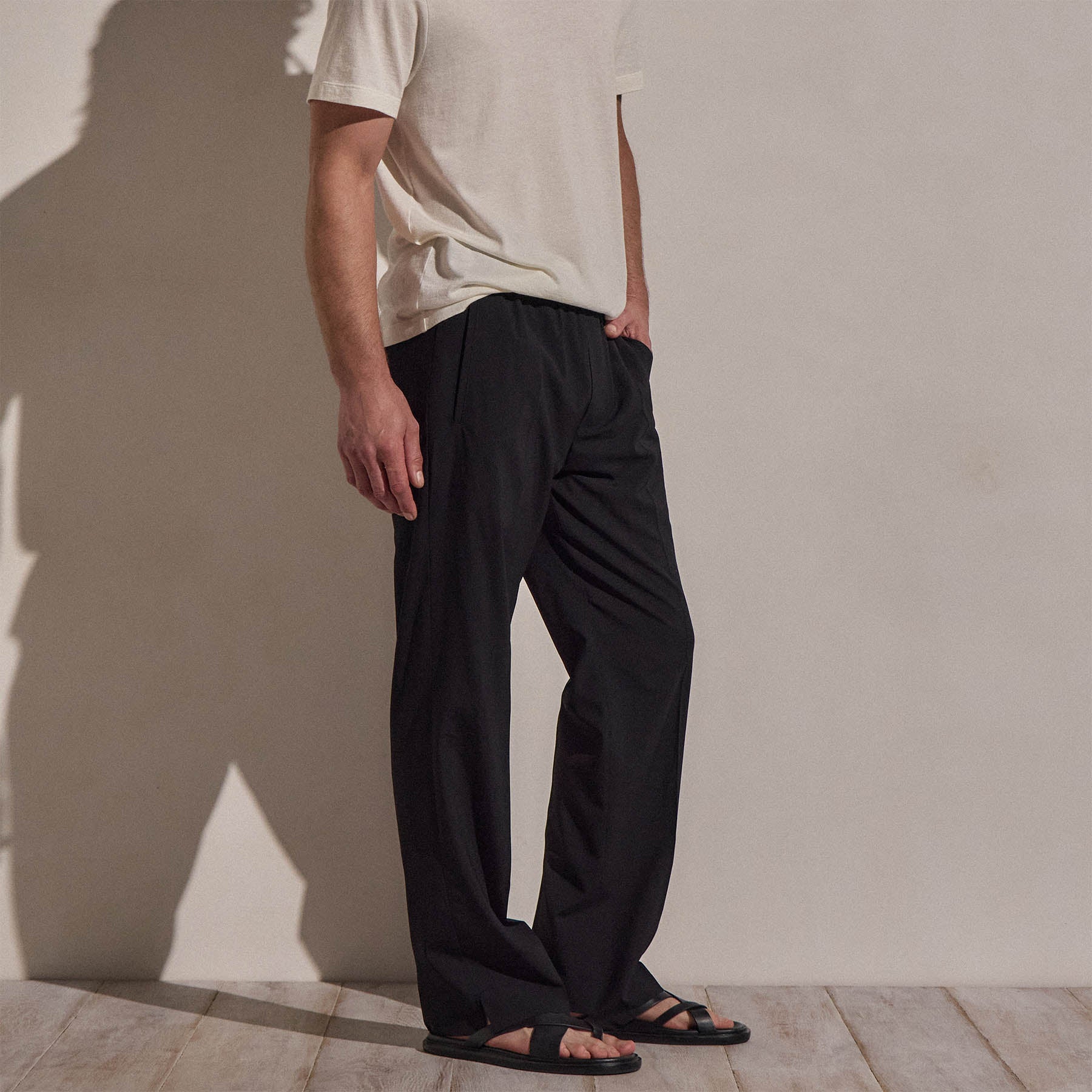Lightweight Wool Pull On Trouser - Black