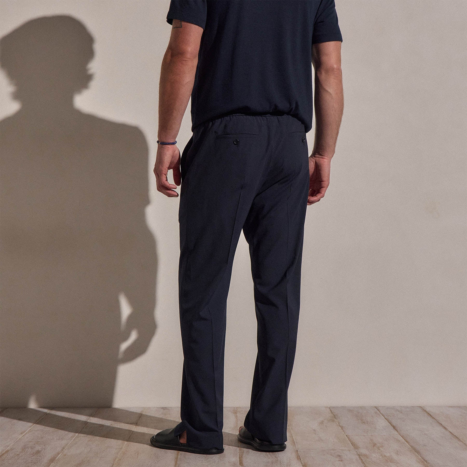 Lightweight Wool Pull On Trouser - Blue Noir