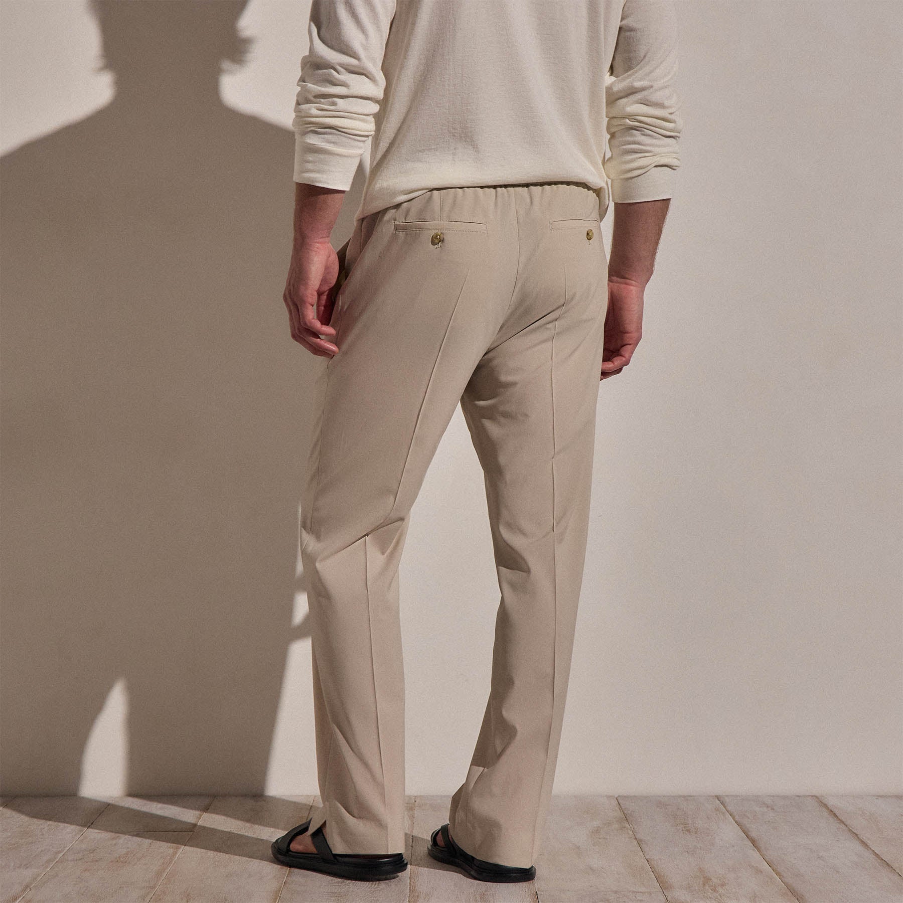 Lightweight Wool Pull On Trouser - Flax