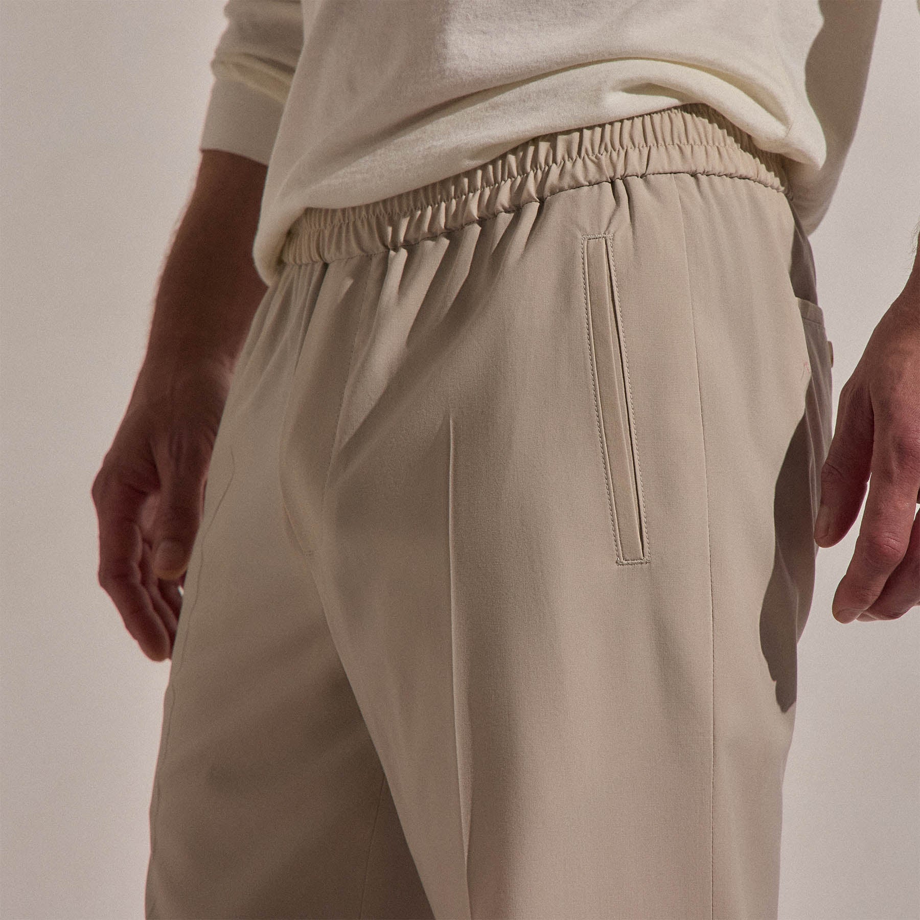 Lightweight Wool Pull On Trouser - Flax