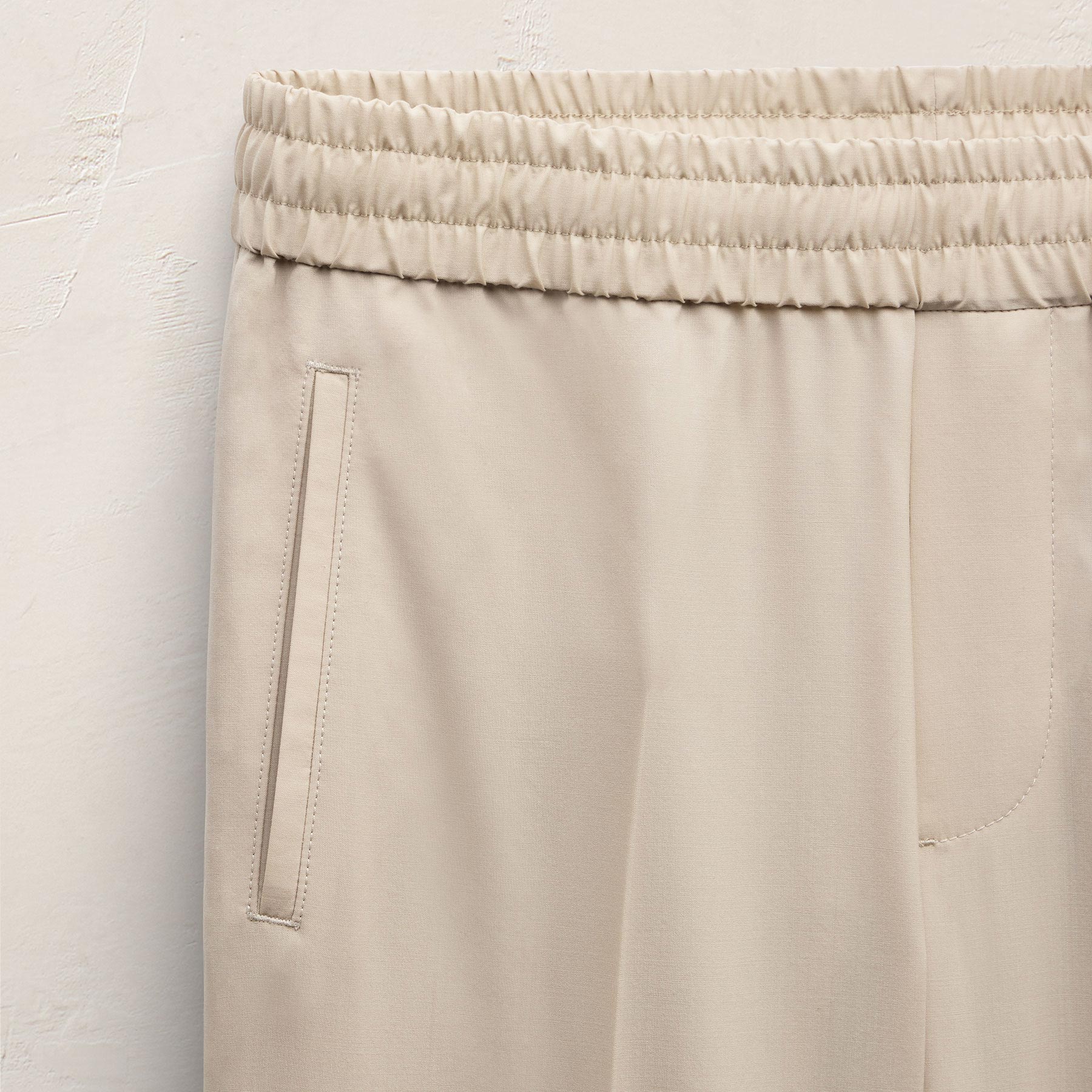 Lightweight Wool Pull On Trouser - Flax