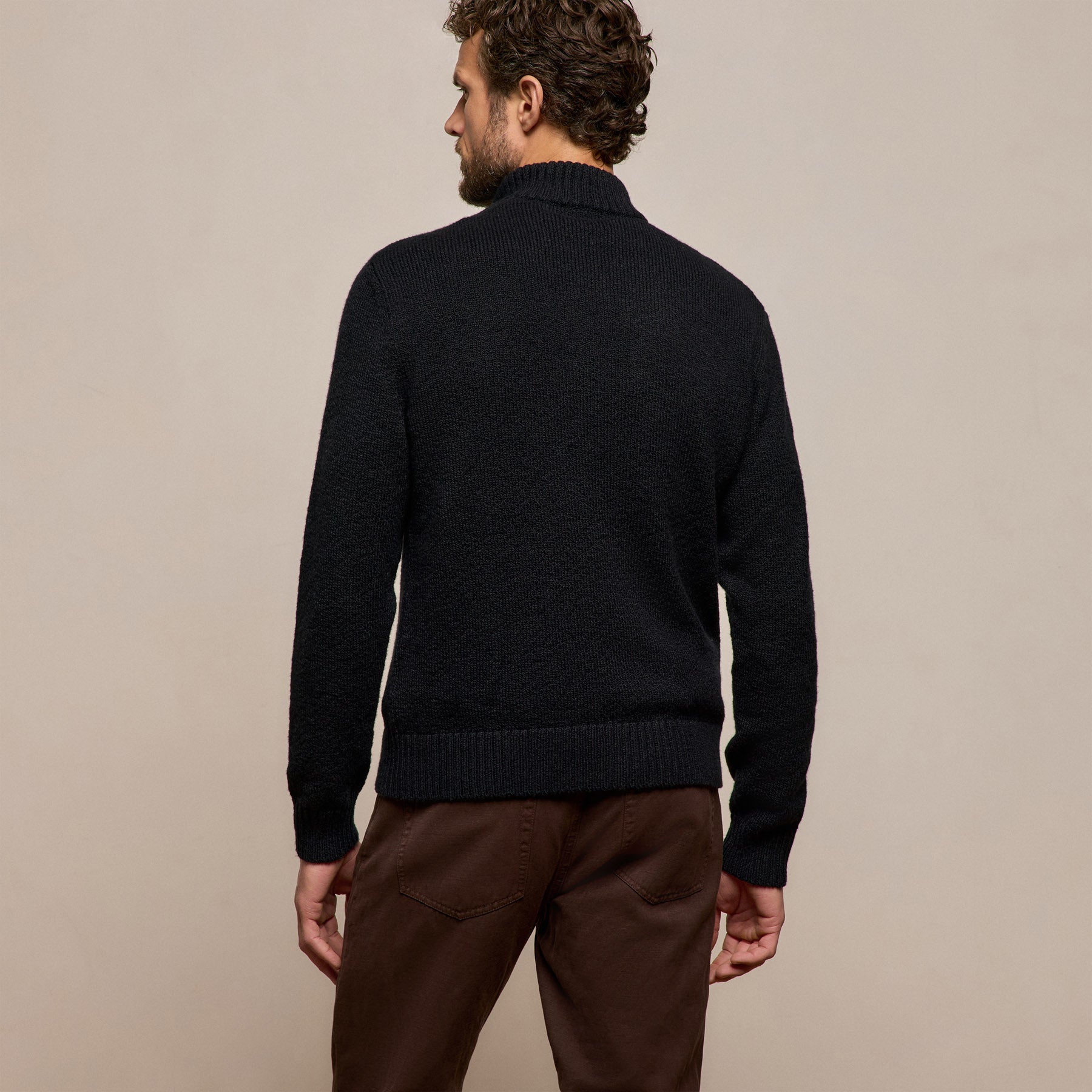 Stretch Cotton Knit Pullover - Black