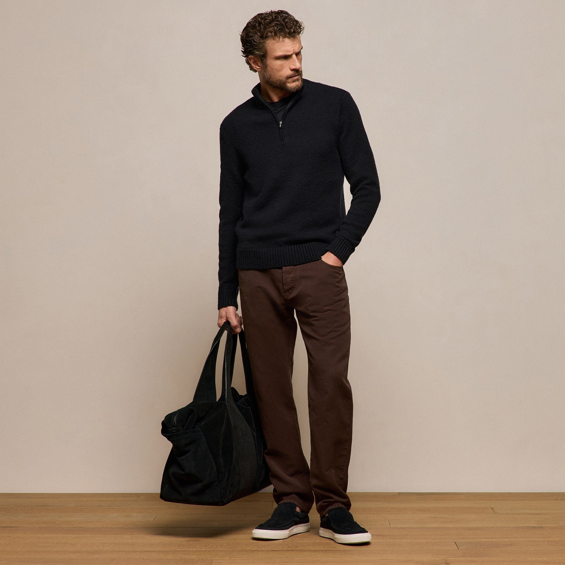 Stretch Cotton Knit Pullover - Black