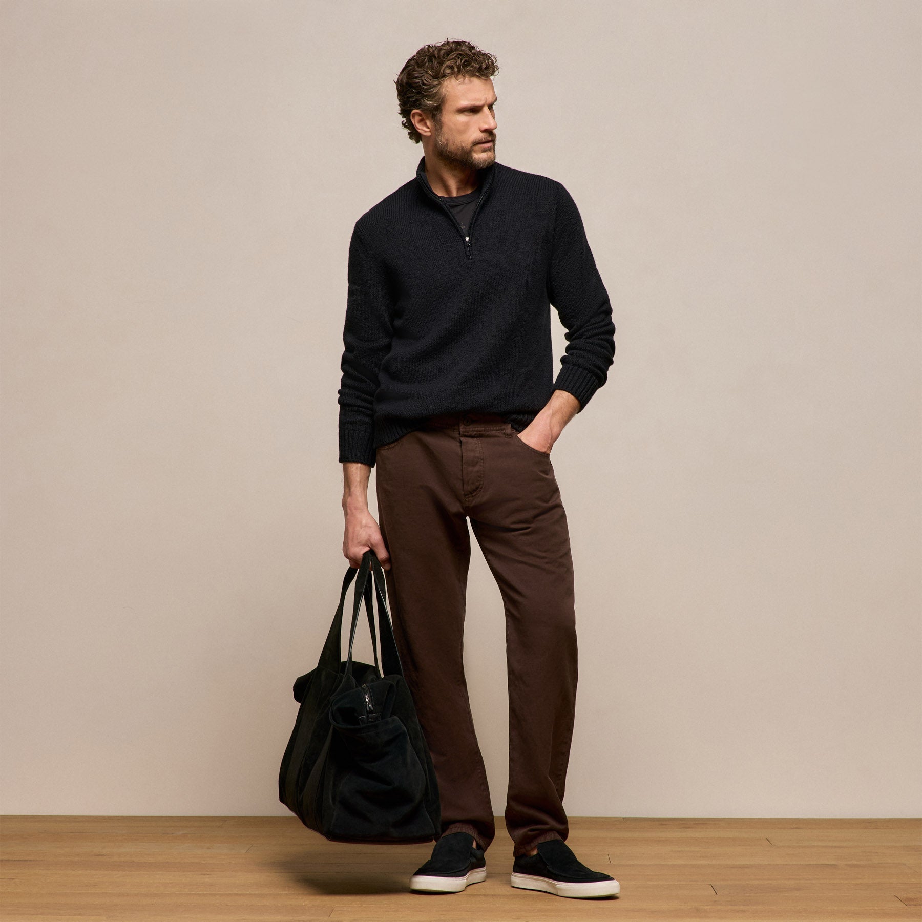 Stretch Cotton Knit Pullover - Black