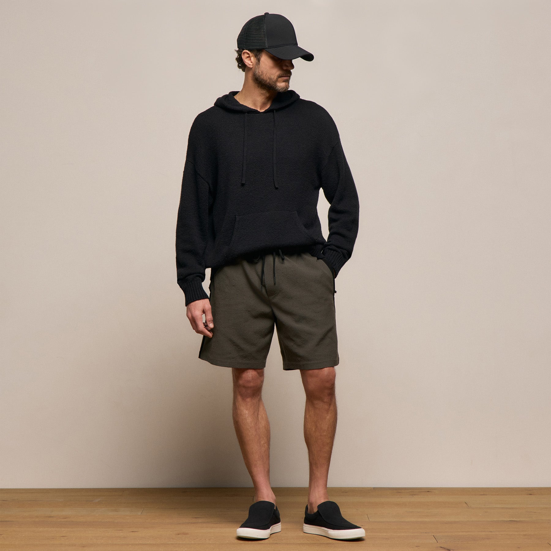 Stretch Cotton Hoodie - Black