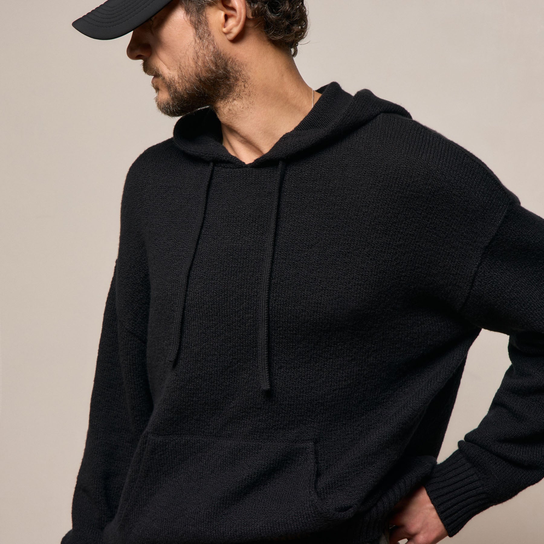 Stretch Cotton Hoodie - Black