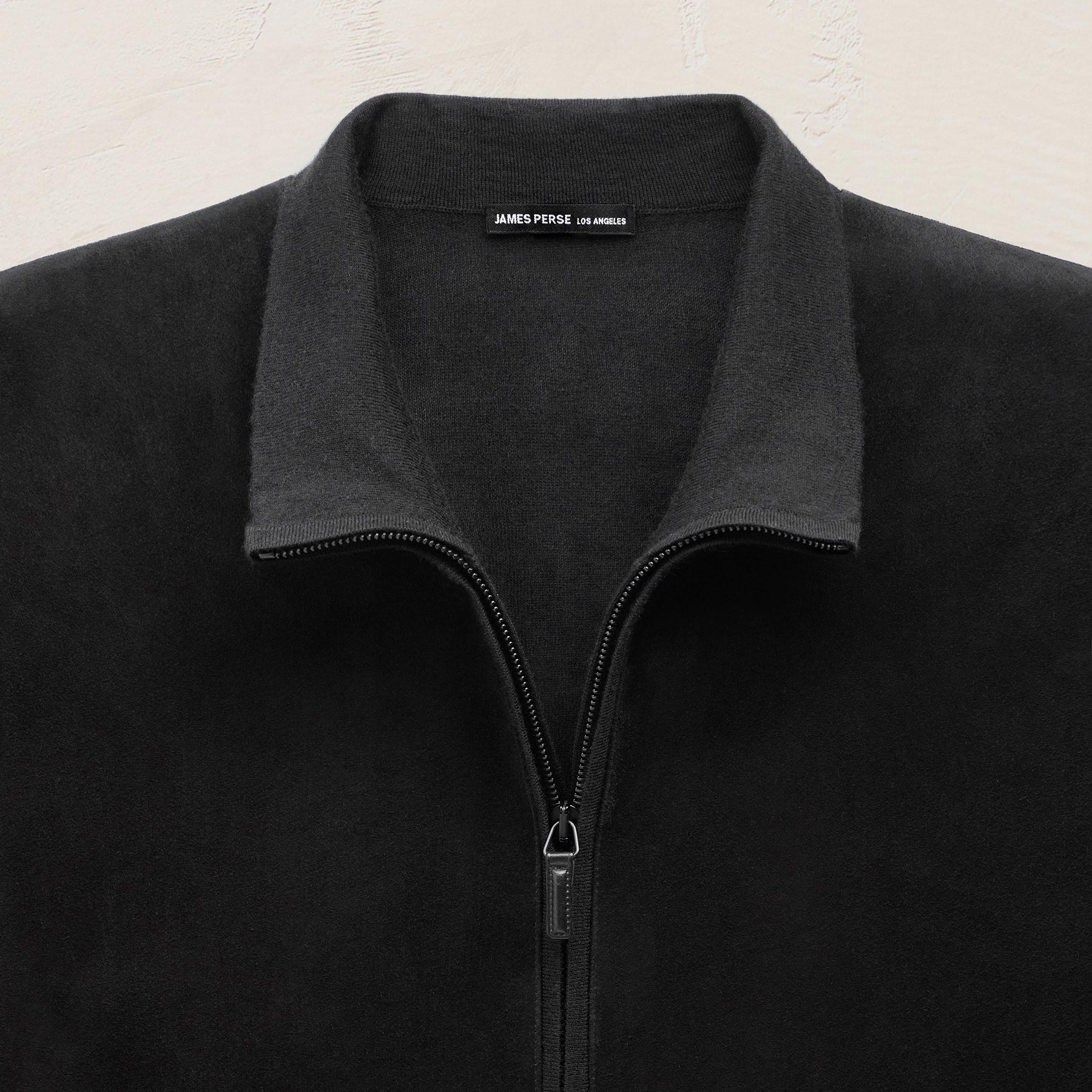 Ultrafine Cashmere Suede Front Zip Cardigan - Black