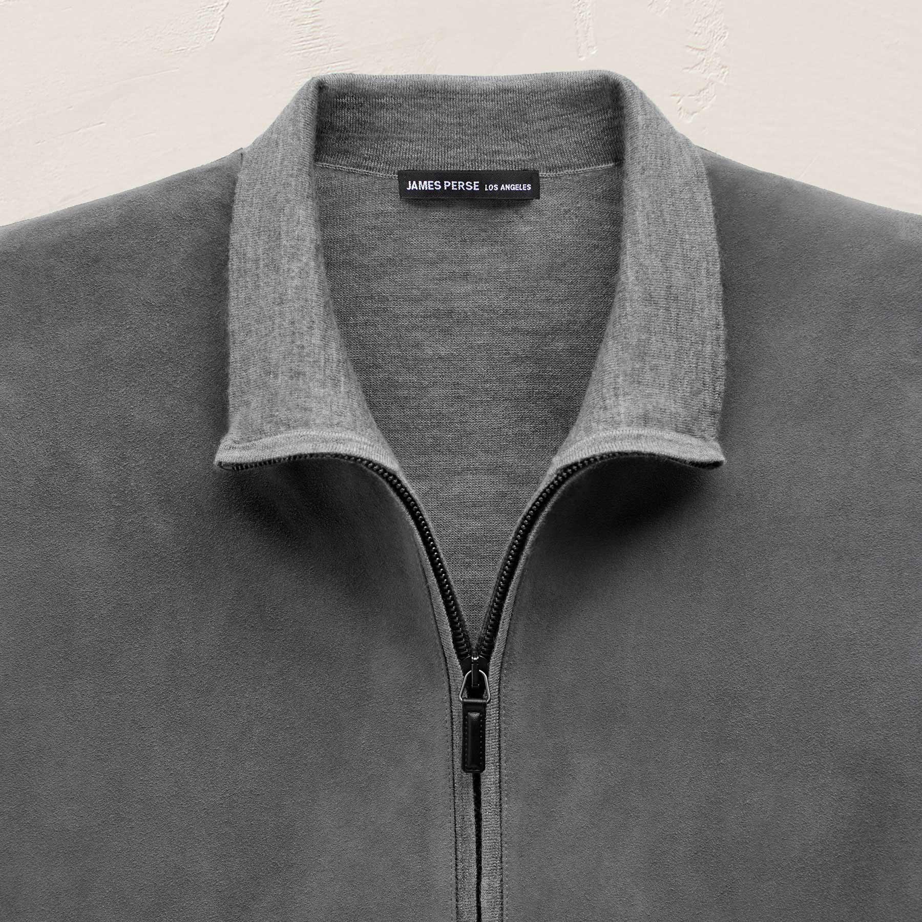 Ultrafine Cashmere Suede Front Zip Cardigan - Heather Grey
