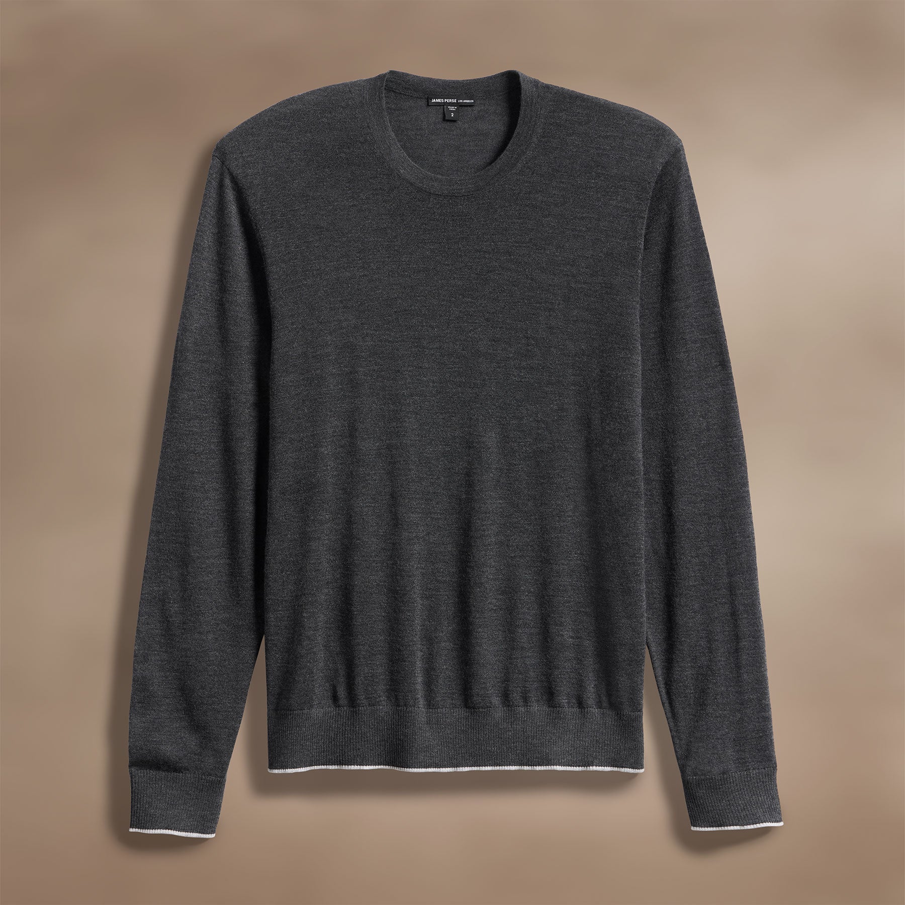 Ultrafine Cashmere Tipped Crew - Coal/Light Heather Grey