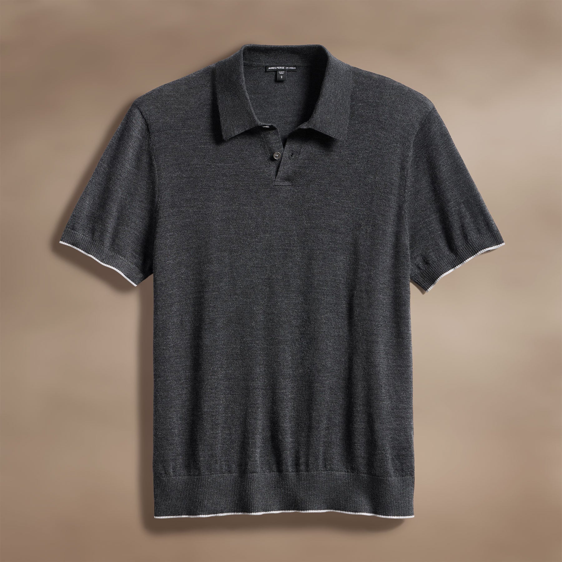 Ultrafine Cashmere Tipped Polo - Coal/Light Heather Grey