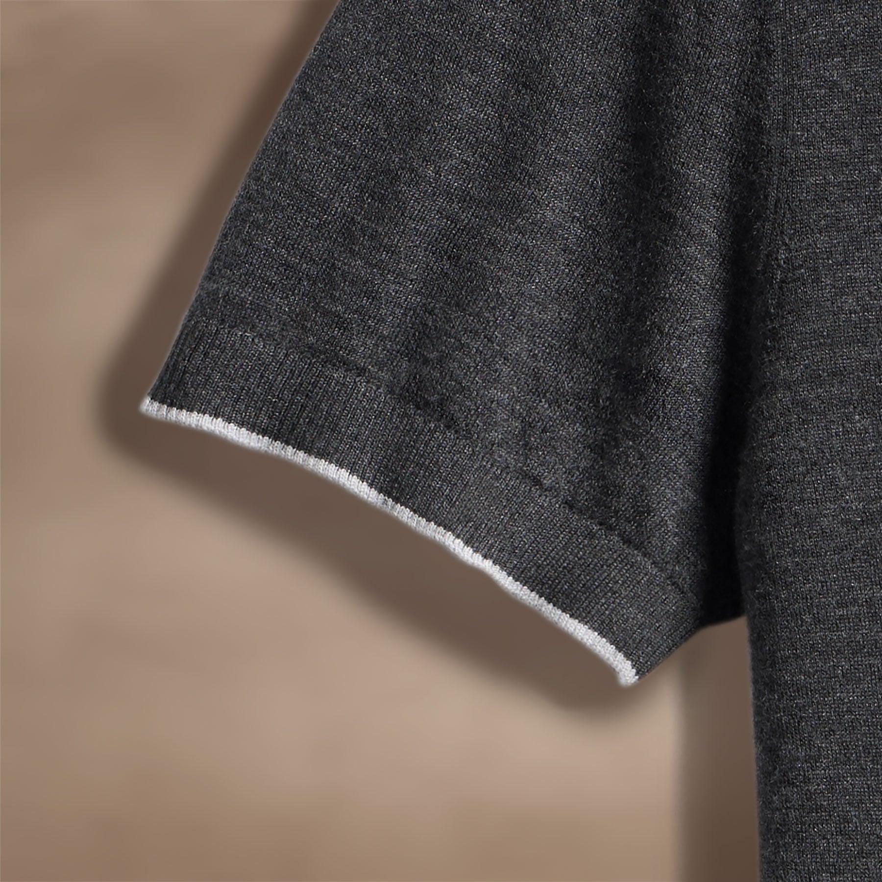 Ultrafine Cashmere Tipped Polo - Coal/Light Heather Grey