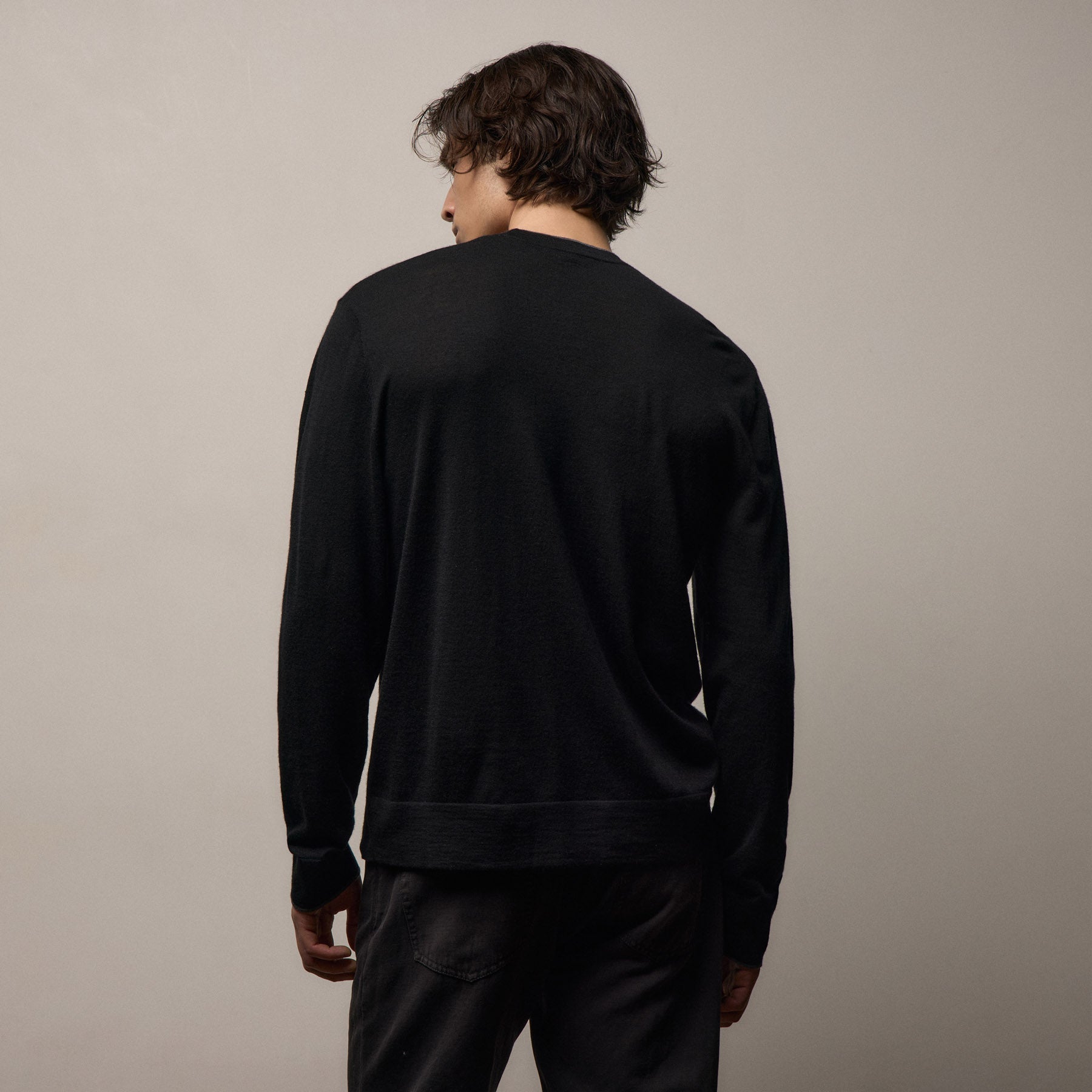 Ultrafine Cashmere Tipped Crew - Black/Charcoal