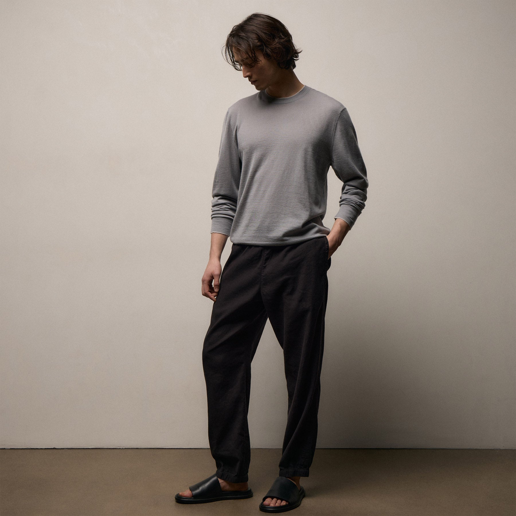 Ultrafine Cashmere Tipped Crew - Ore/Fog