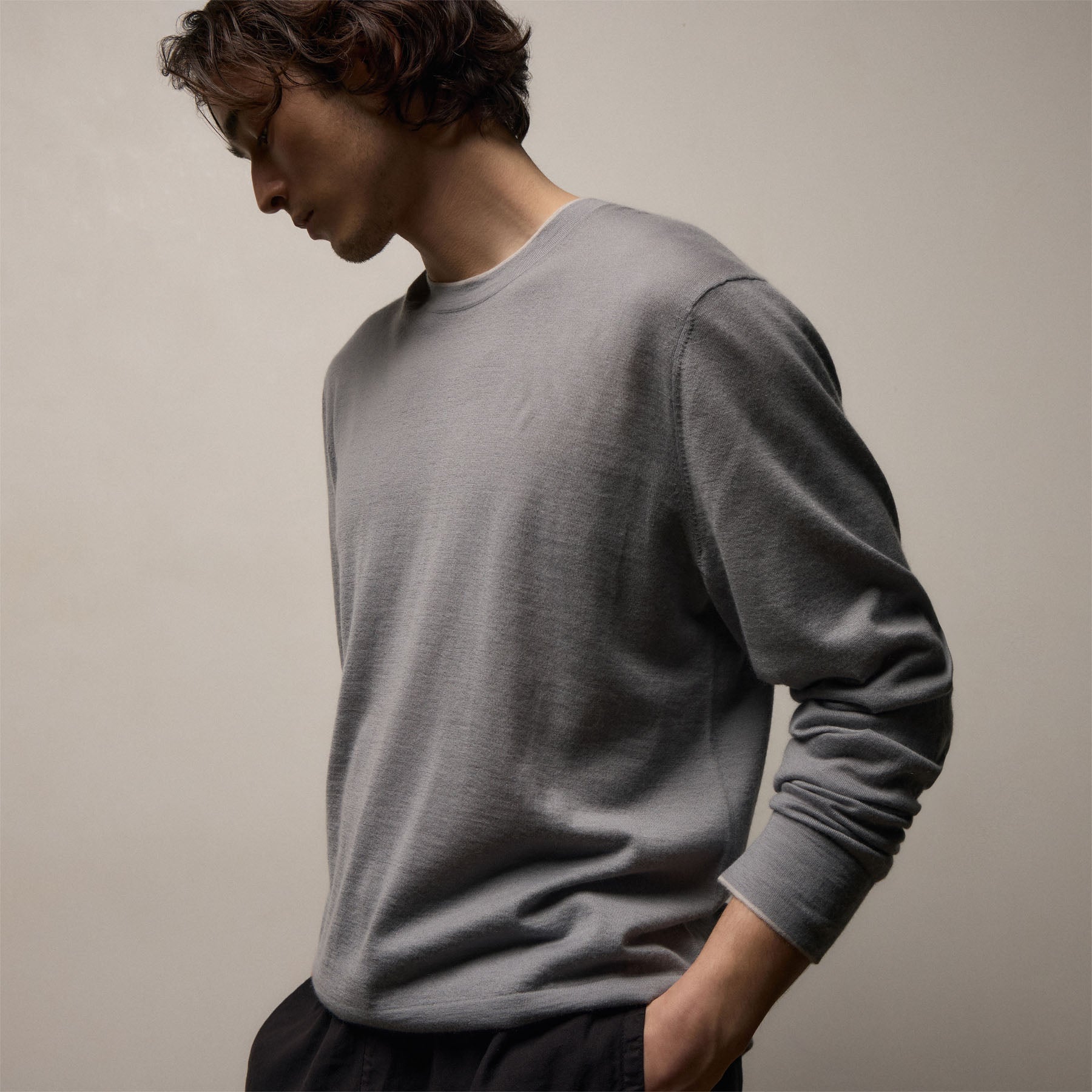 Ultrafine Cashmere Tipped Crew - Ore/Fog