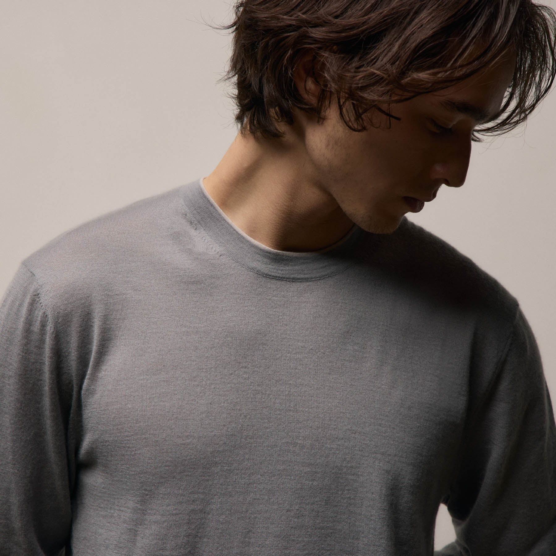 Ultrafine Cashmere Tipped Crew - Ore/Fog