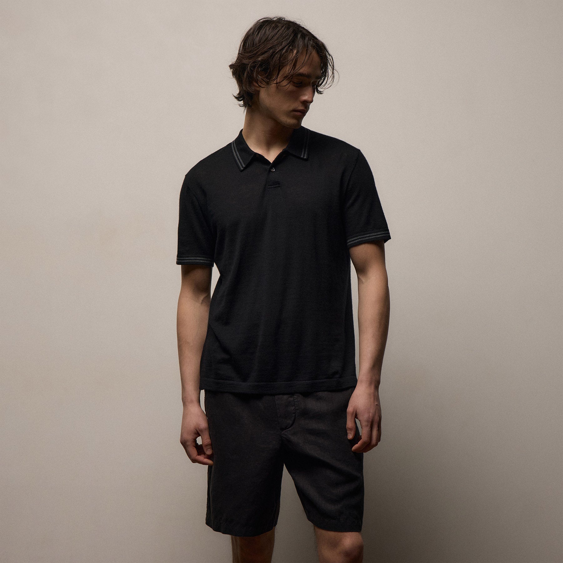Ultrafine Cashmere Tipped Polo - Black/Charcoal