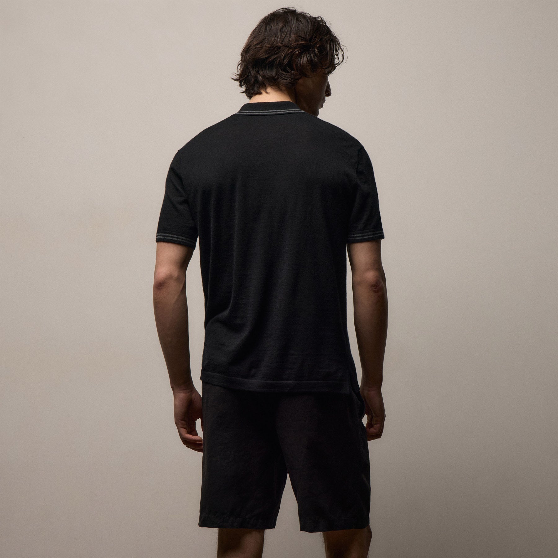 Ultrafine Cashmere Tipped Polo - Black/Charcoal
