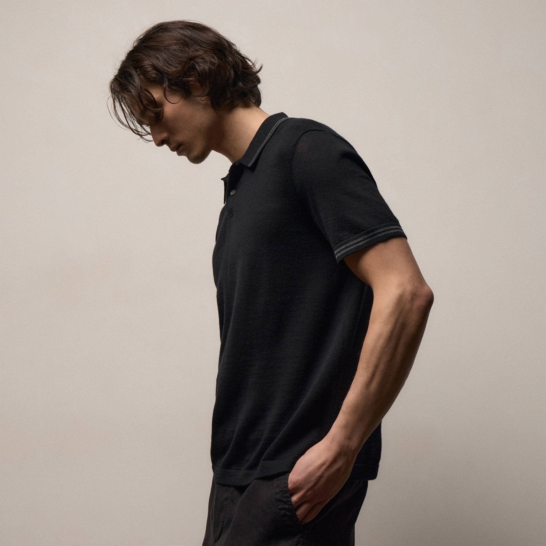 Ultrafine Cashmere Tipped Polo - Black/Charcoal