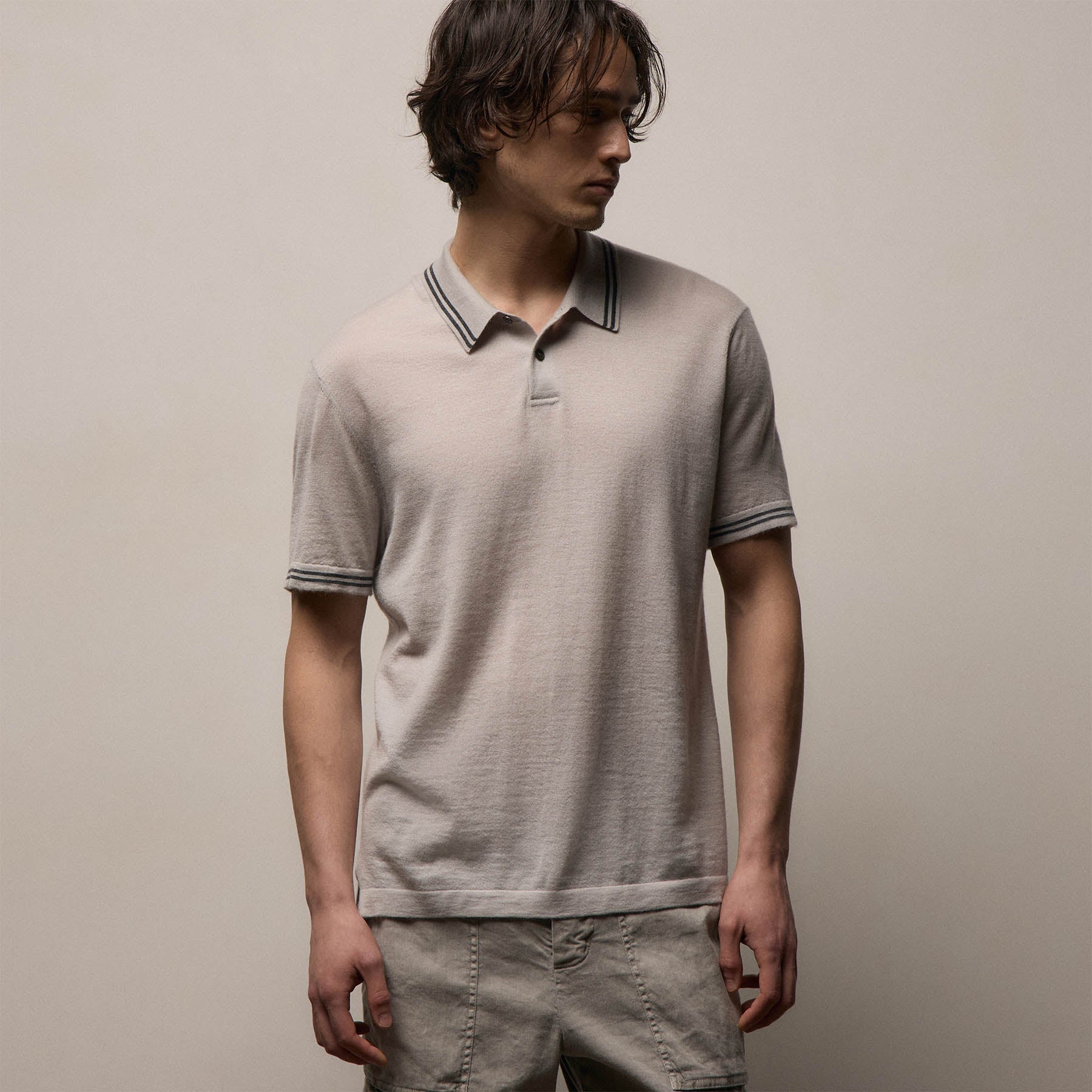 Ultrafine Cashmere Tipped Polo - Fog/Charcoal
