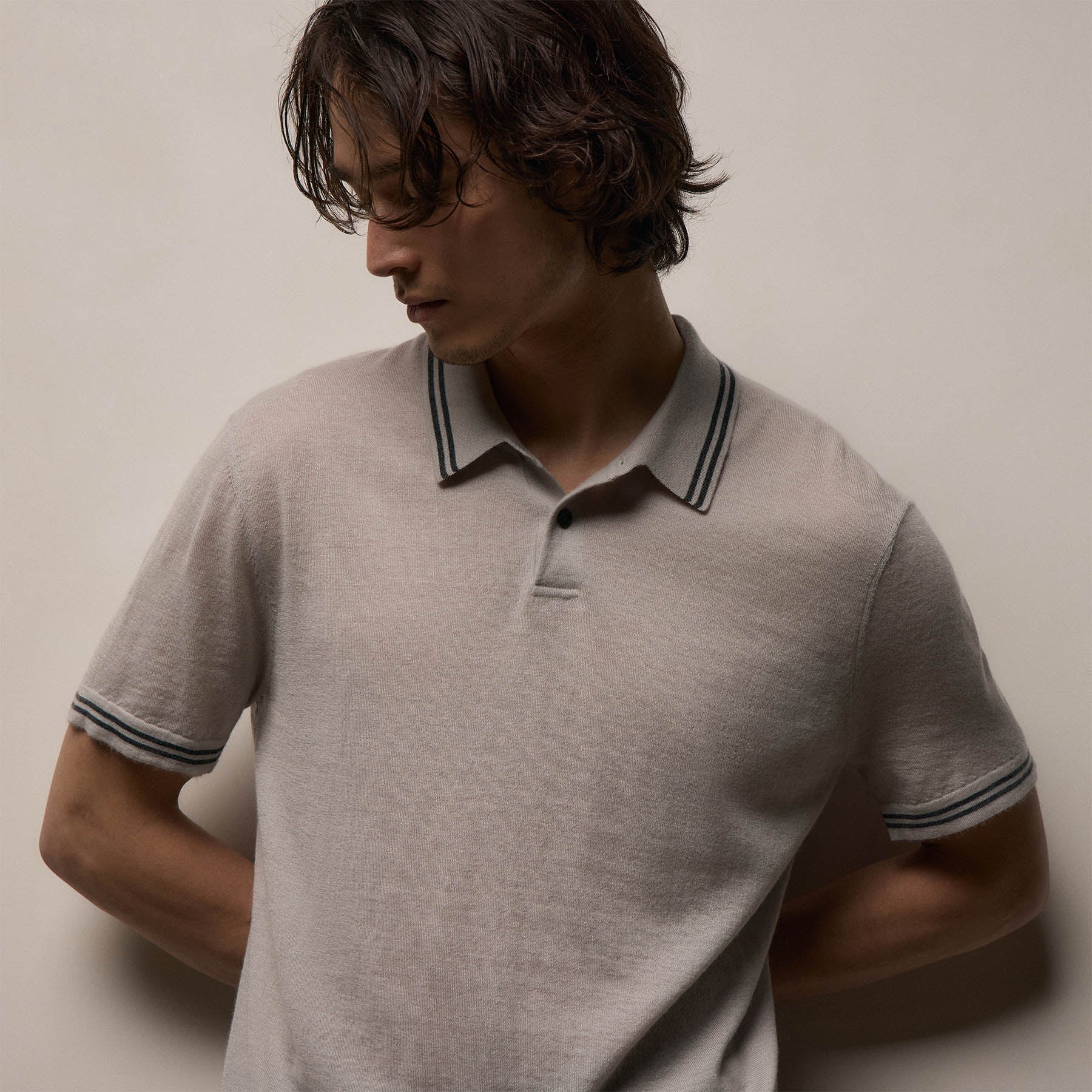 Ultrafine Cashmere Tipped Polo - Fog/Charcoal