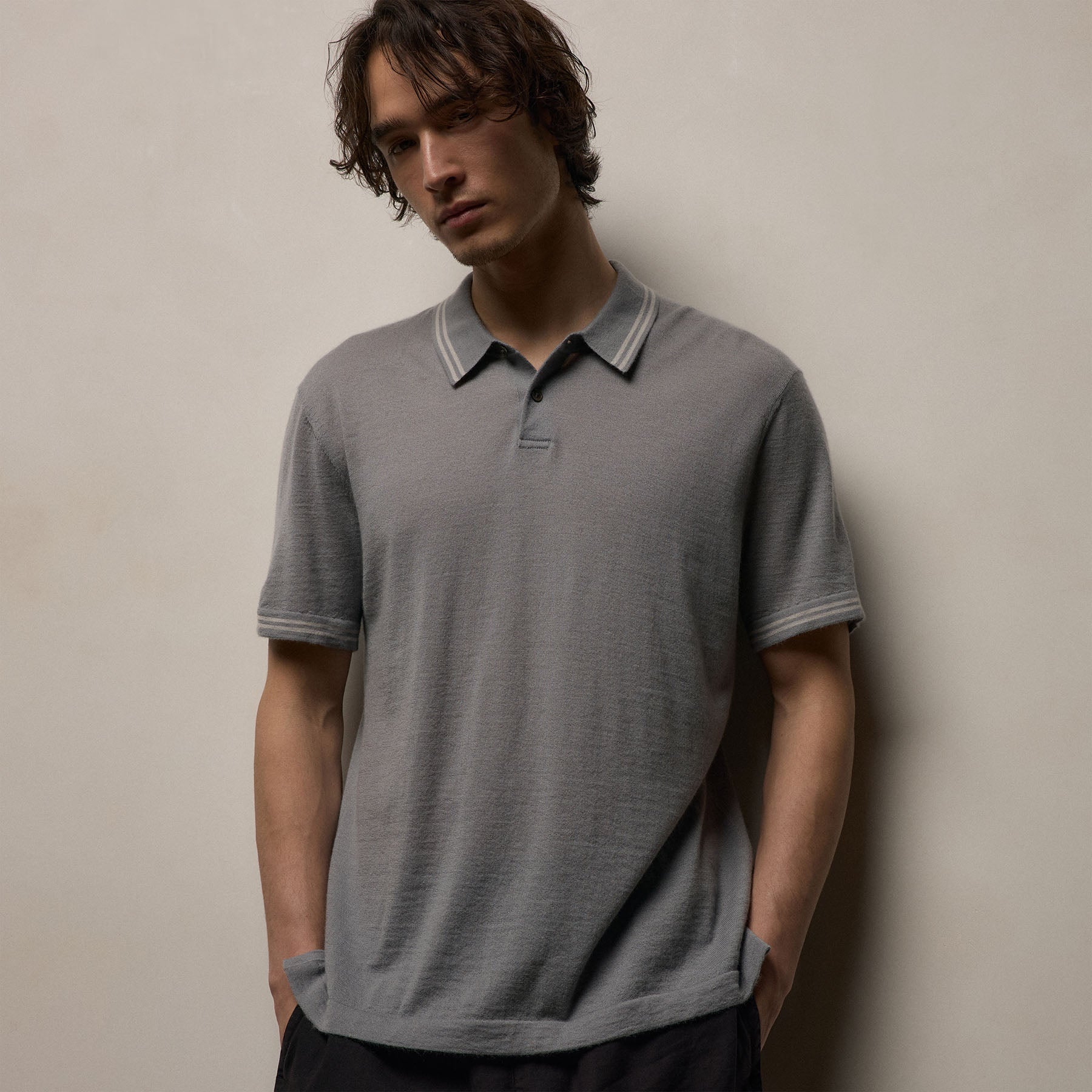 Ultrafine Cashmere Tipped Polo - Ore/Fog