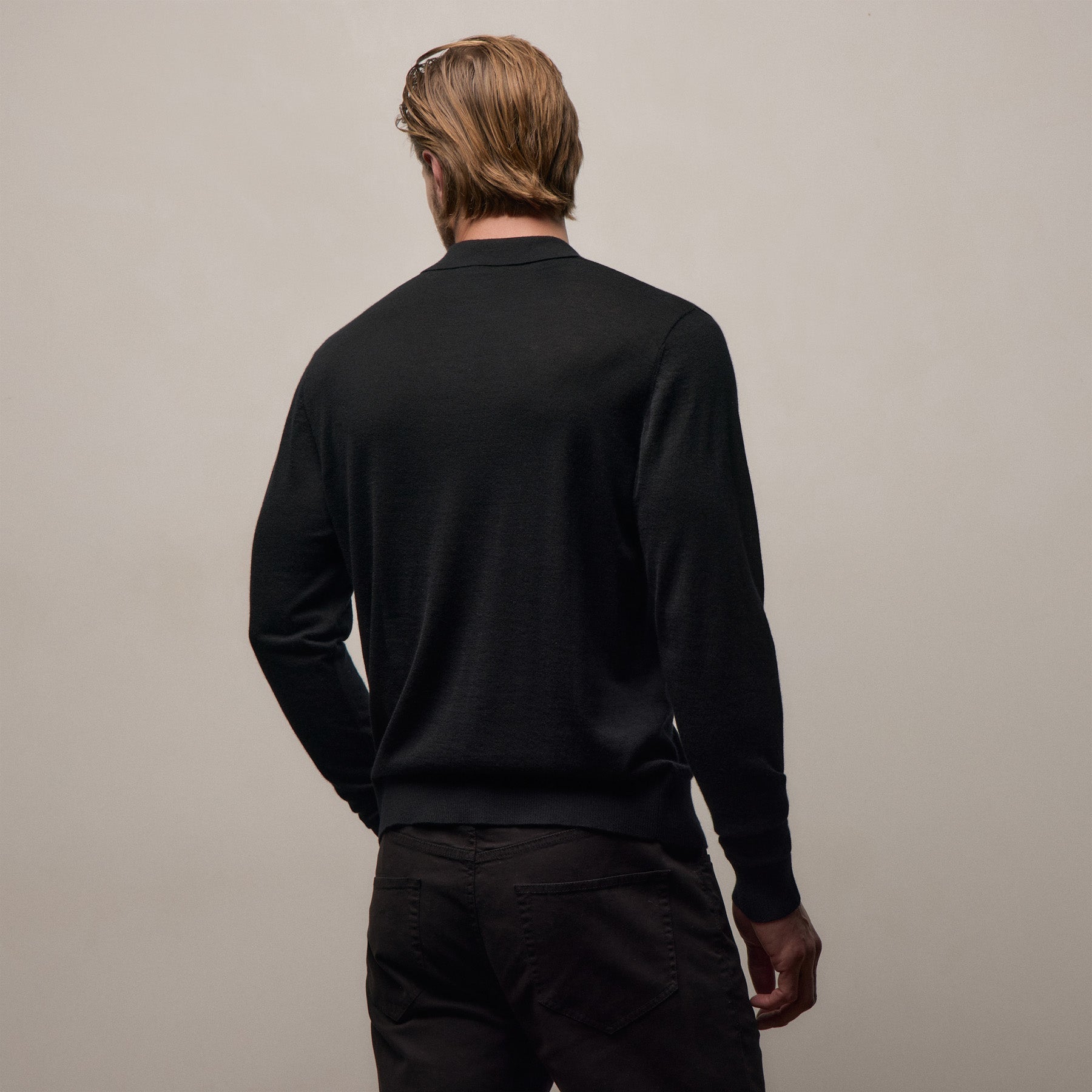 Ultrafine Cashmere Long Sleeve Polo - Black
