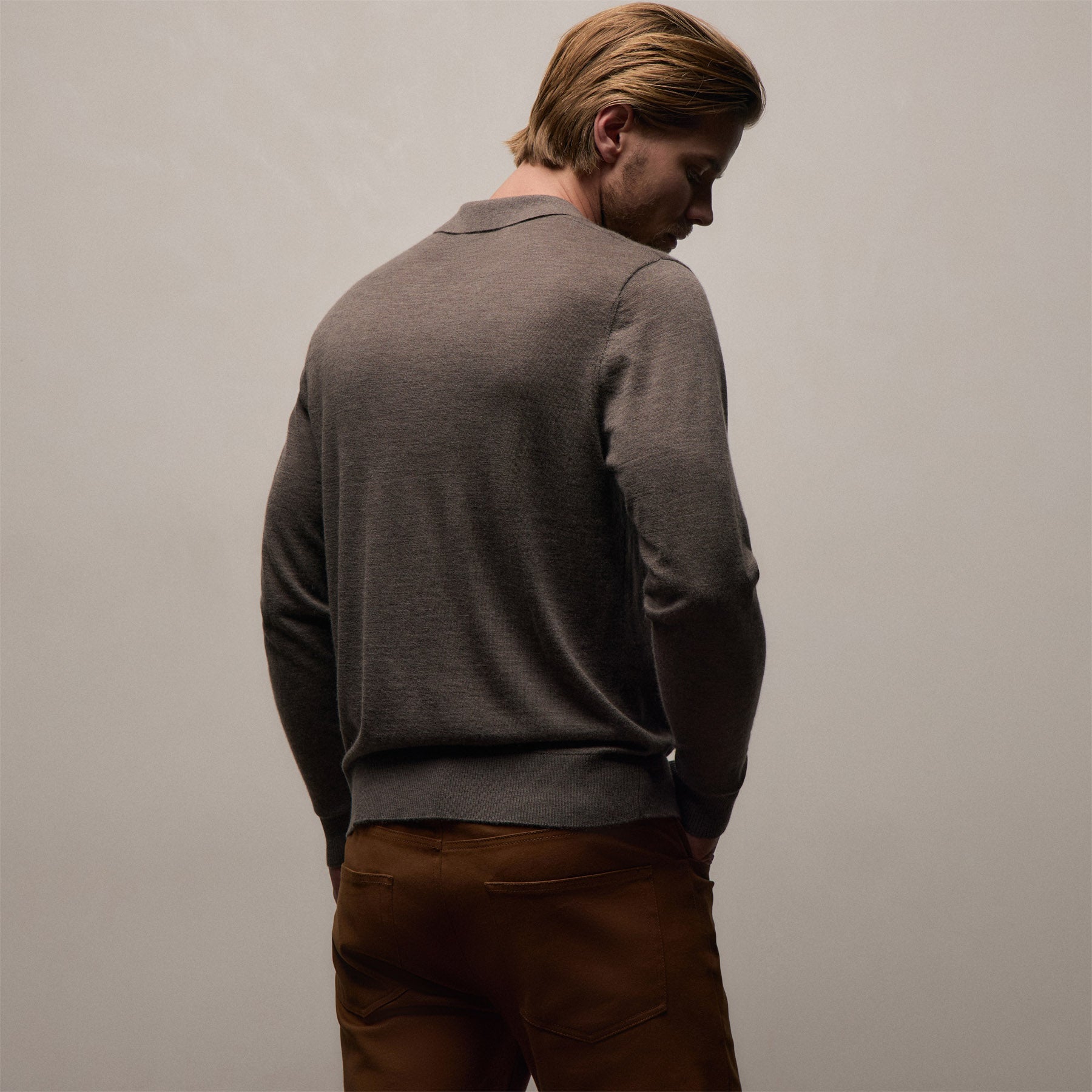 Ultrafine Cashmere Long Sleeve Polo - Dusty Brown