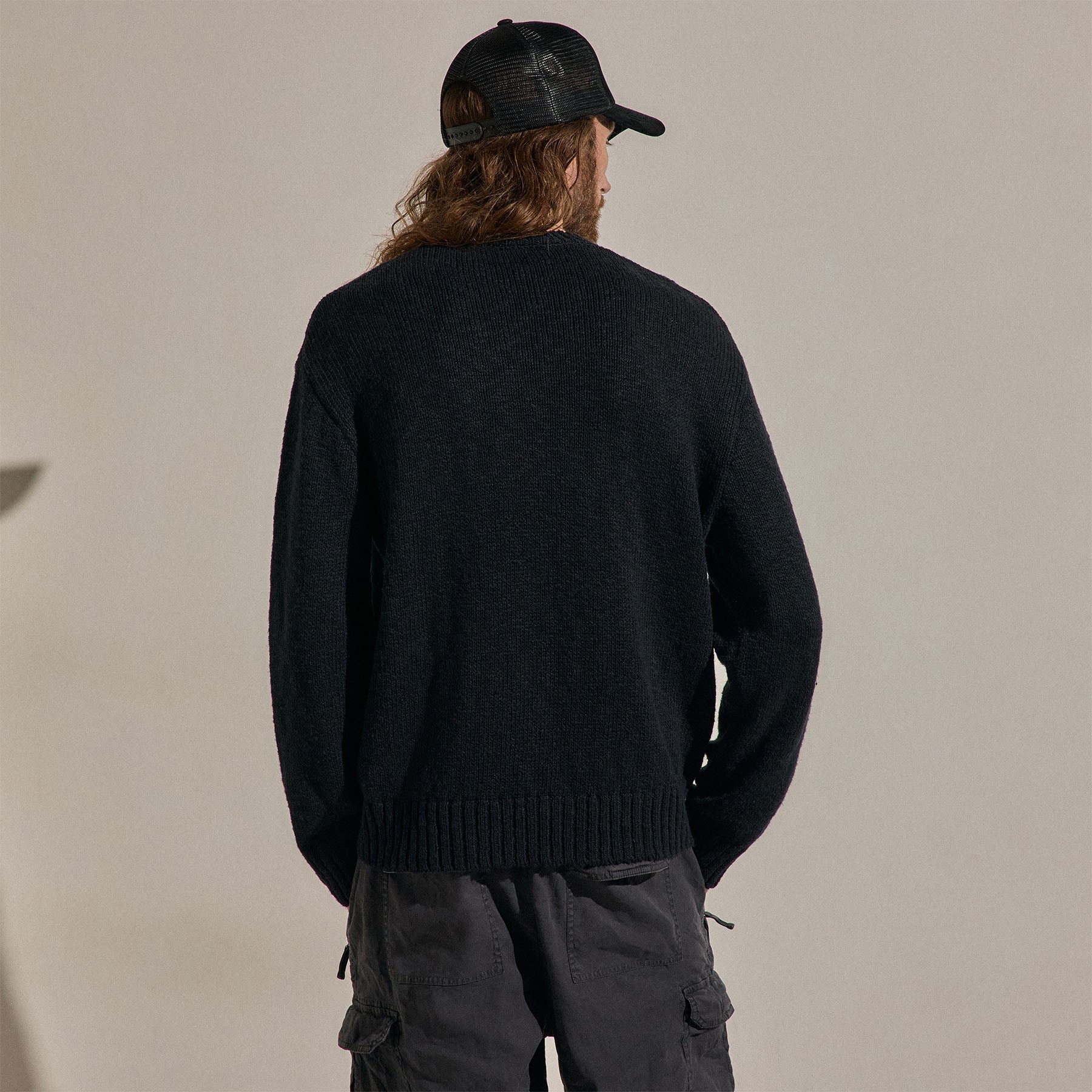 Cotton Linen Crew Sweater - Black