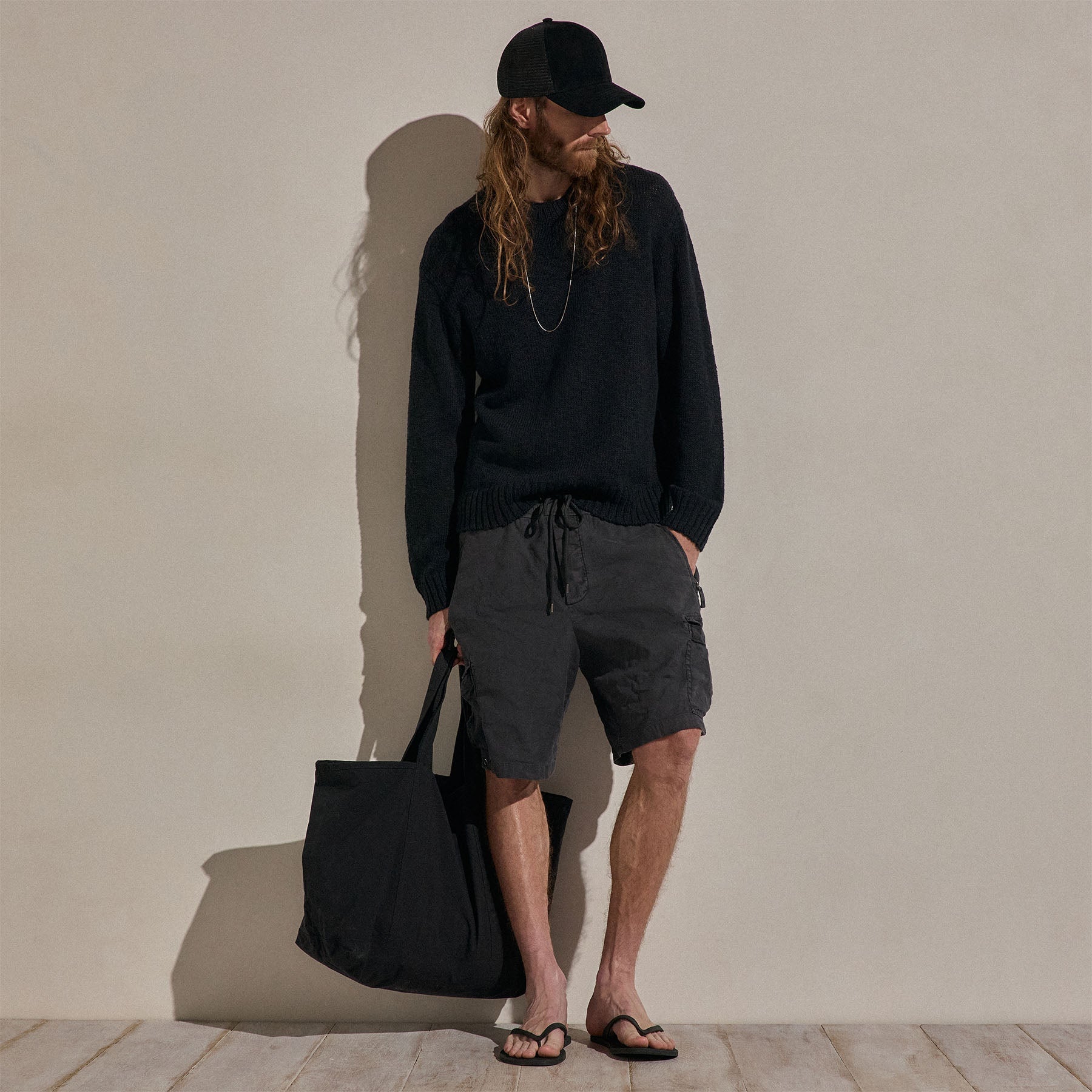 Cotton Linen Crew Sweater - Black