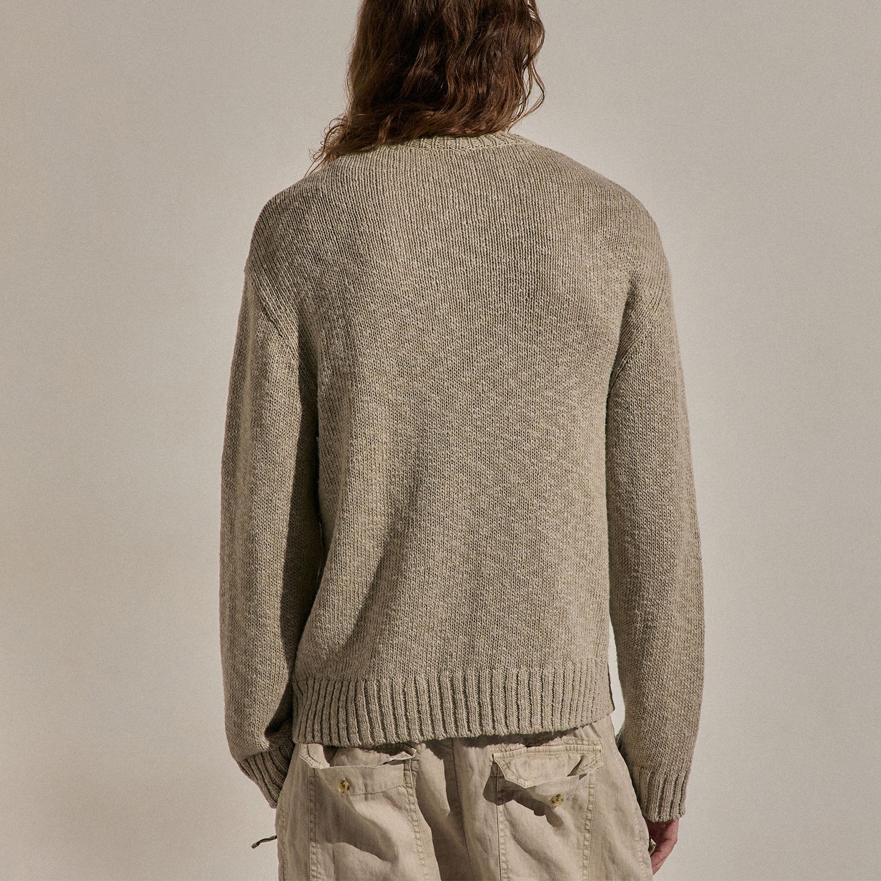 Cotton Linen Crew Sweater - Taupe