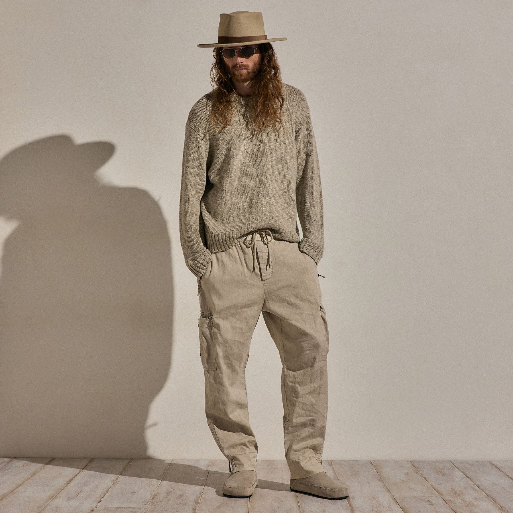 Cotton Linen Crew Sweater - Taupe