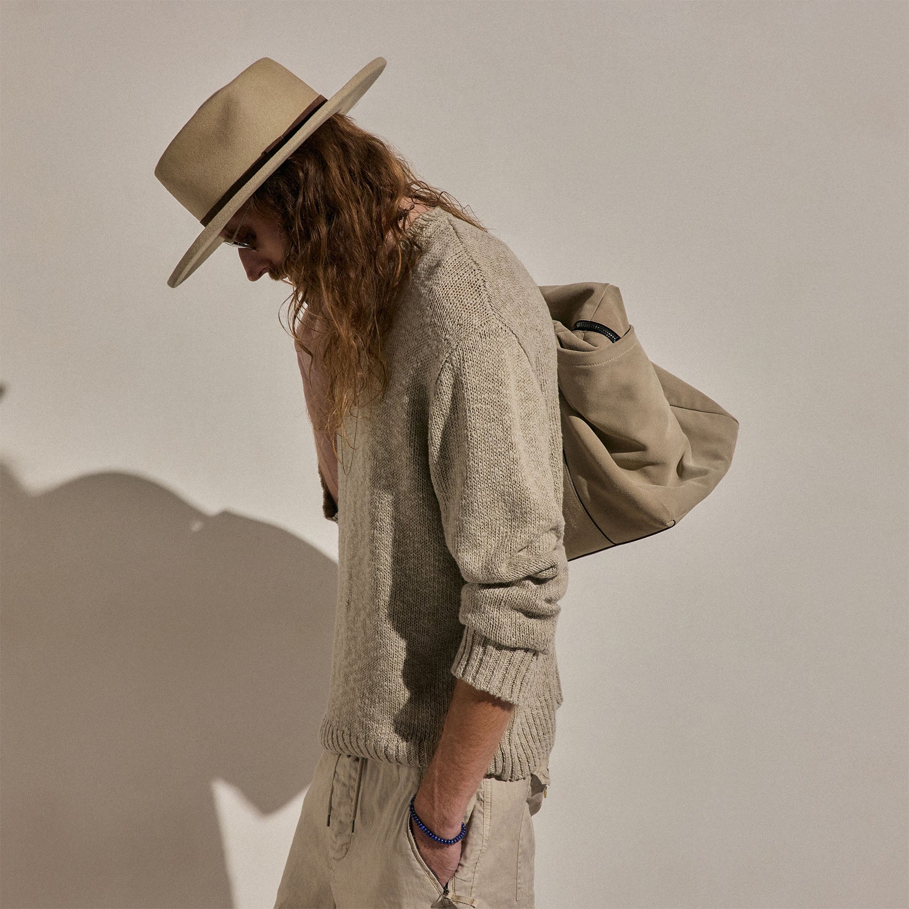 Cotton Linen Crew Sweater - Taupe