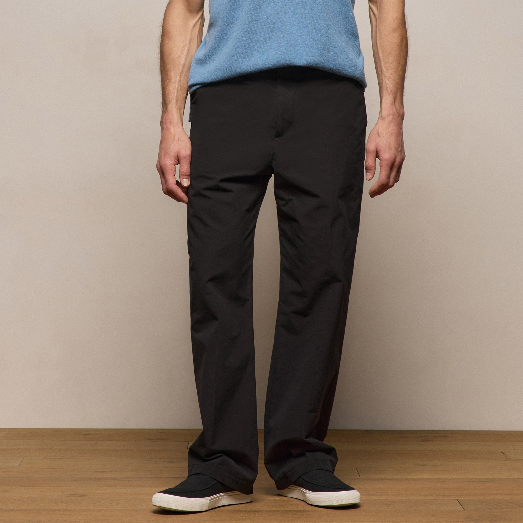 Italian Heavy Poplin Clean Front Trouser - Black